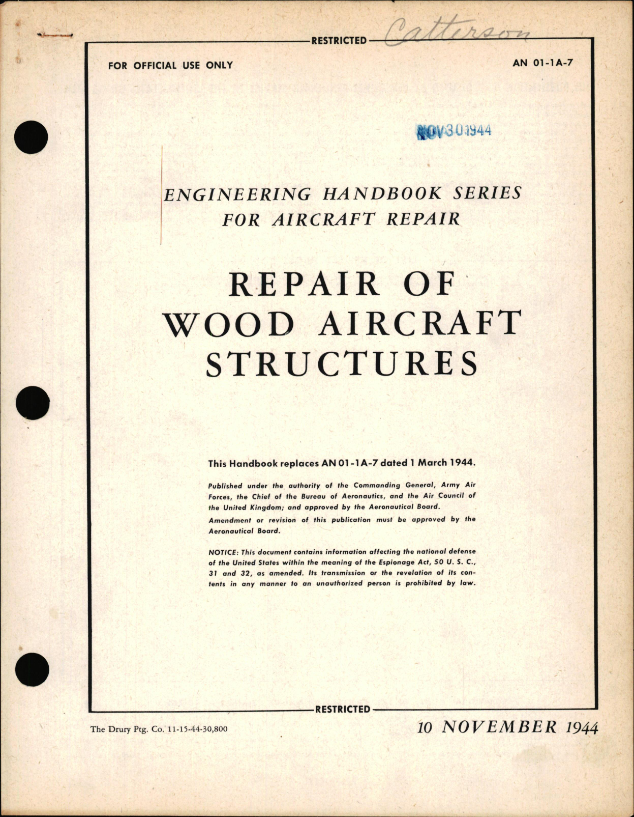 Sample page 1 from AirCorps Library document: Repair of Wood Aircraft Structures