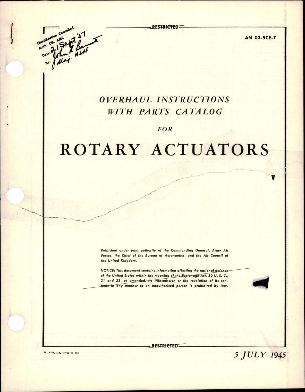 Sample page 1 from AirCorps Library document: Overhaul Instructions with Parts Catalog for Rotary Actuators