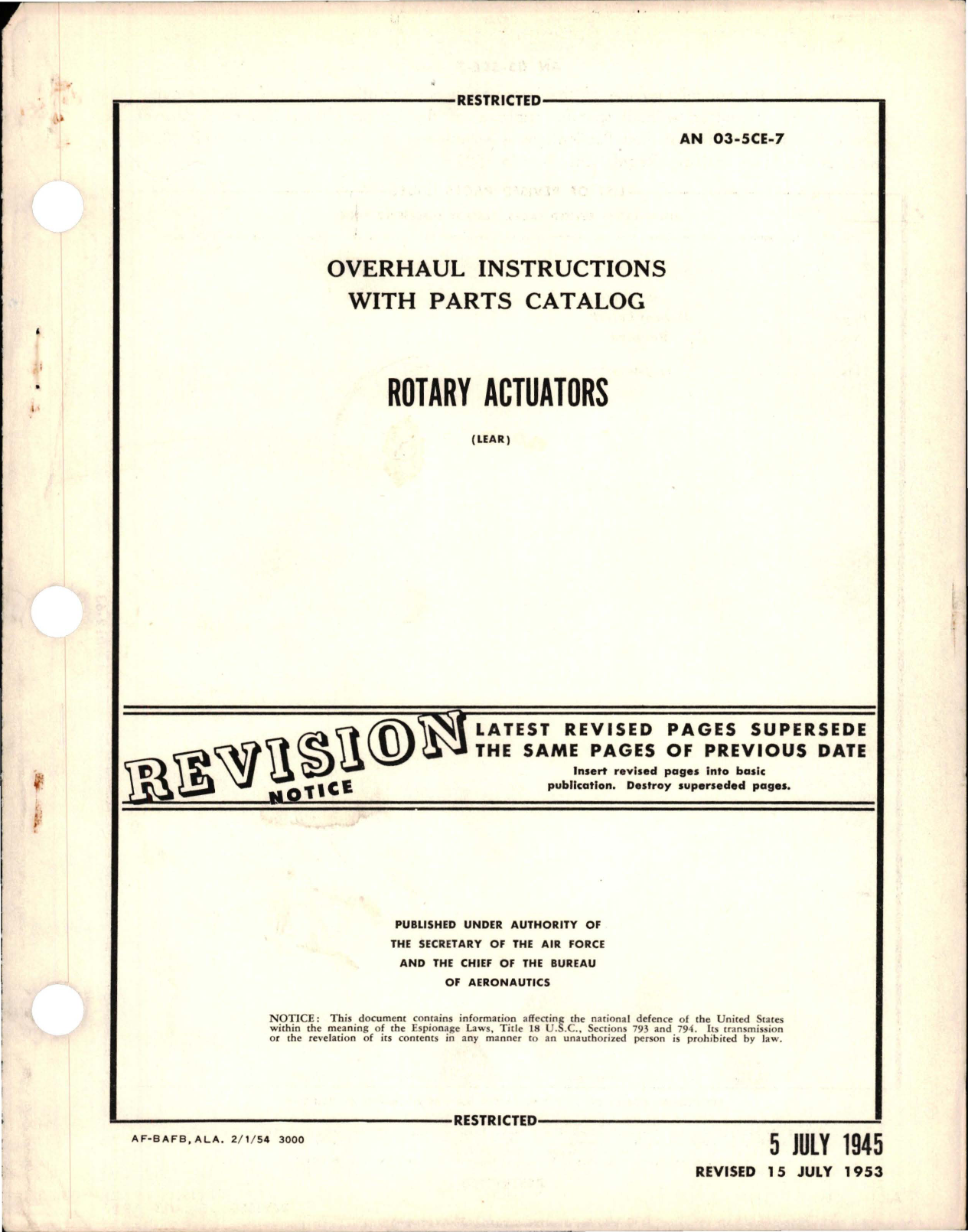 Sample page 1 from AirCorps Library document: Revision to Overhaul Instructions with Parts Catalog for Rotary Actuators 