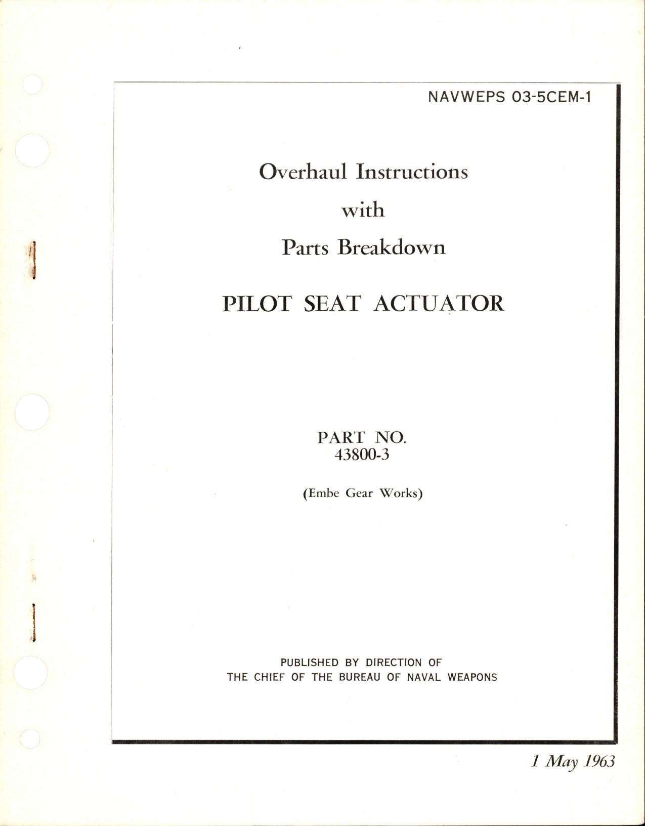 Sample page 1 from AirCorps Library document: Overhaul Instructions with Parts Breakdown for Pilot Seat Actuator - Part 43800-3