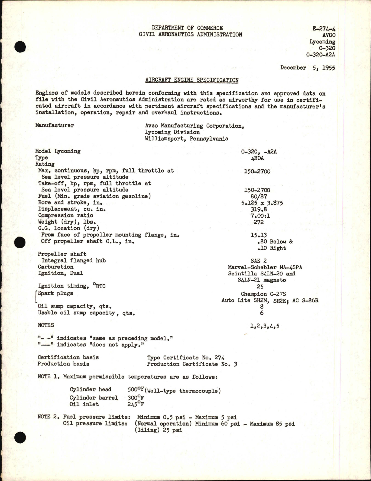 Sample page 1 from AirCorps Library document: 0-320, and O-320-A2A