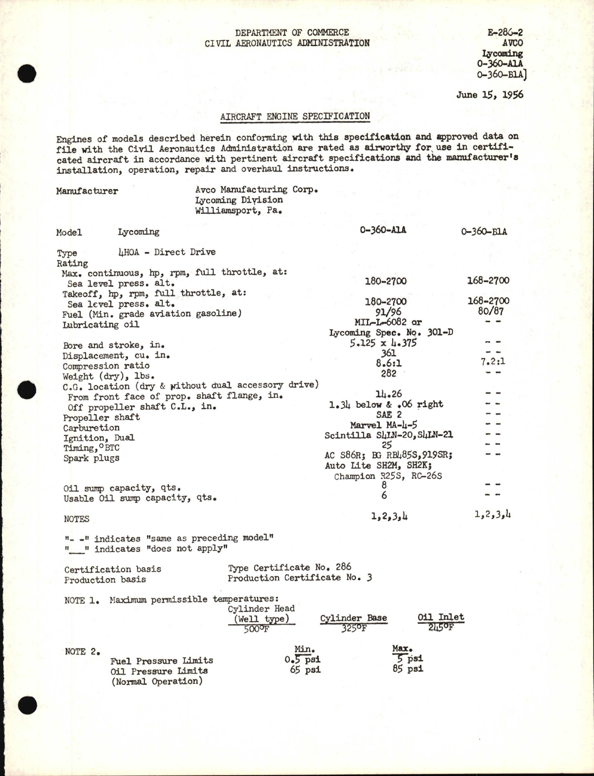 Sample page 1 from AirCorps Library document: O-360-A1A and O-360-B1A