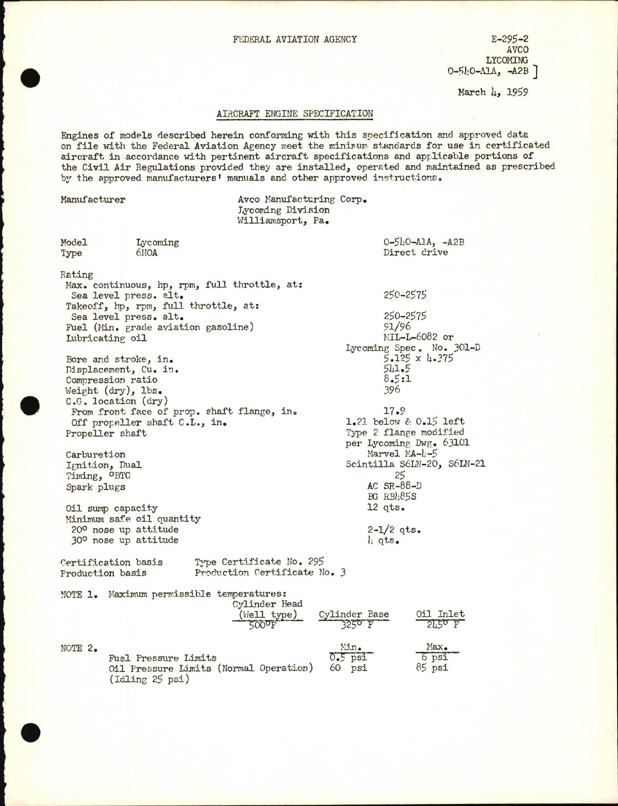 Sample page 1 from AirCorps Library document: O-540-A1A and O-540-A2B