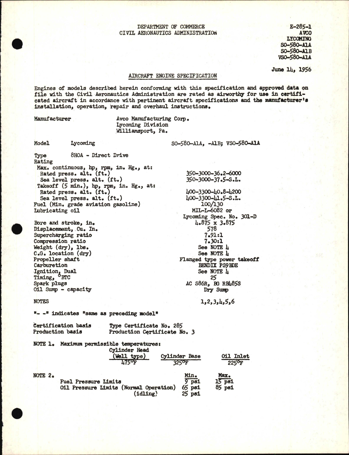 Sample page 1 from AirCorps Library document: SO-580-A1A, SO-580-A1B, and VSO-580-A1A