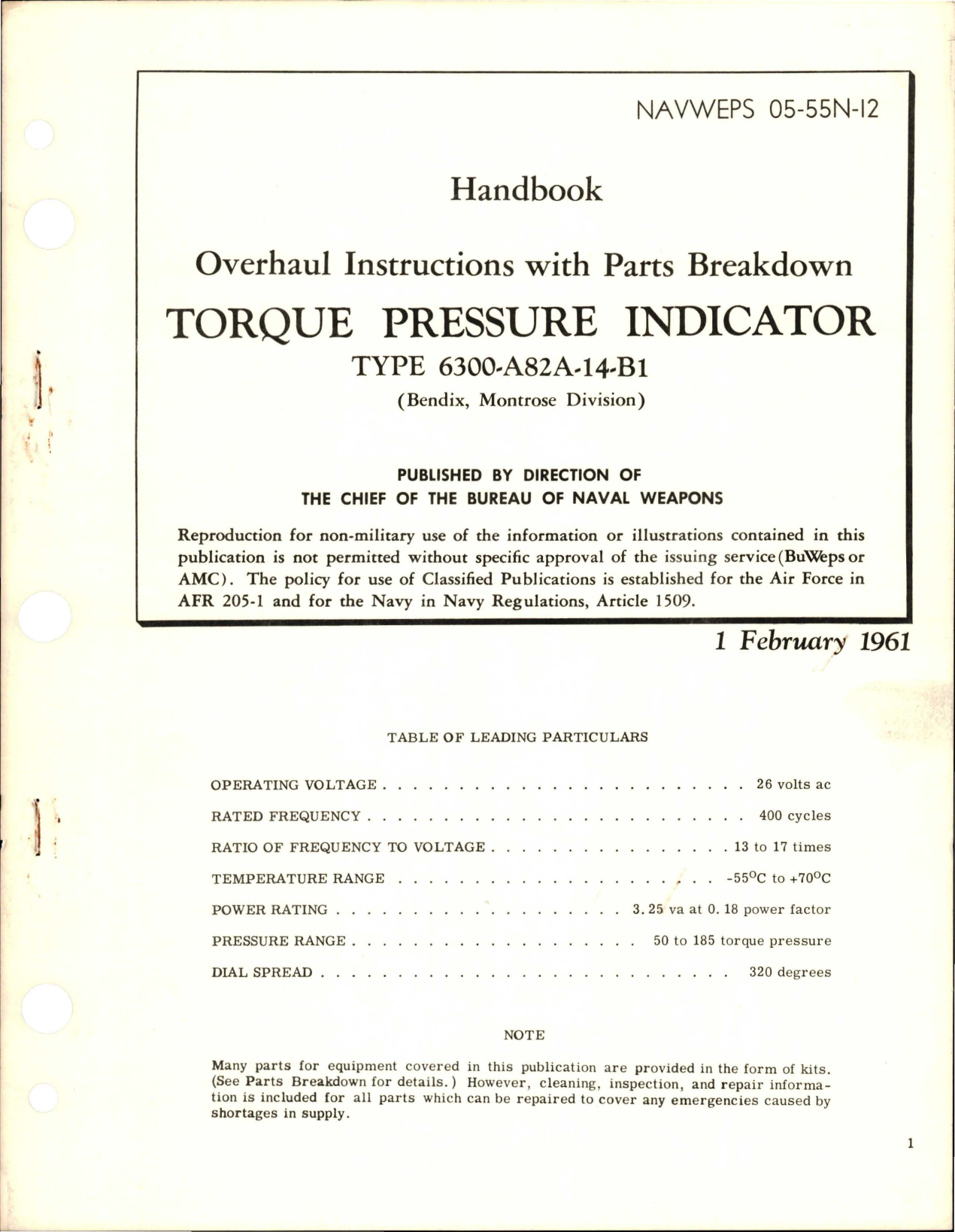 Sample page 1 from AirCorps Library document: Overhaul Instructions with Parts Breakdown for Torque Pressure Indicator - Type 6300-A82A-14-B1