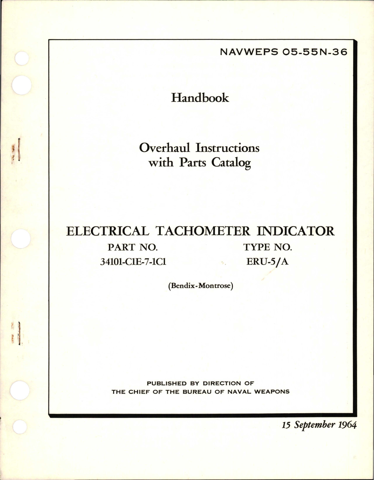 Sample page 1 from AirCorps Library document: Overhaul Instructions with Parts Catalog for Electrical Tachometer Indicator - Part 34101-C1E-7-1C1 - Type ERU-5/A