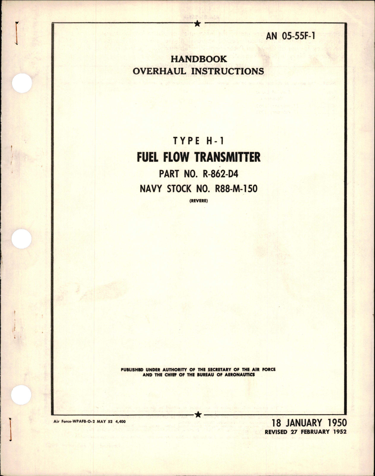 Sample page 1 from AirCorps Library document: Overhaul Instructions for Fuel Flow Transmitter - Type H-1 - Part R-862-D4