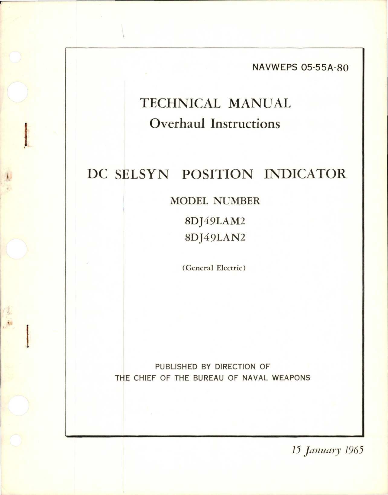 Sample page 1 from AirCorps Library document: Overhaul Instructions for DC Selsyn Position Indicator - Models 8DJ49LAM2 and 8DJ49LAN2 