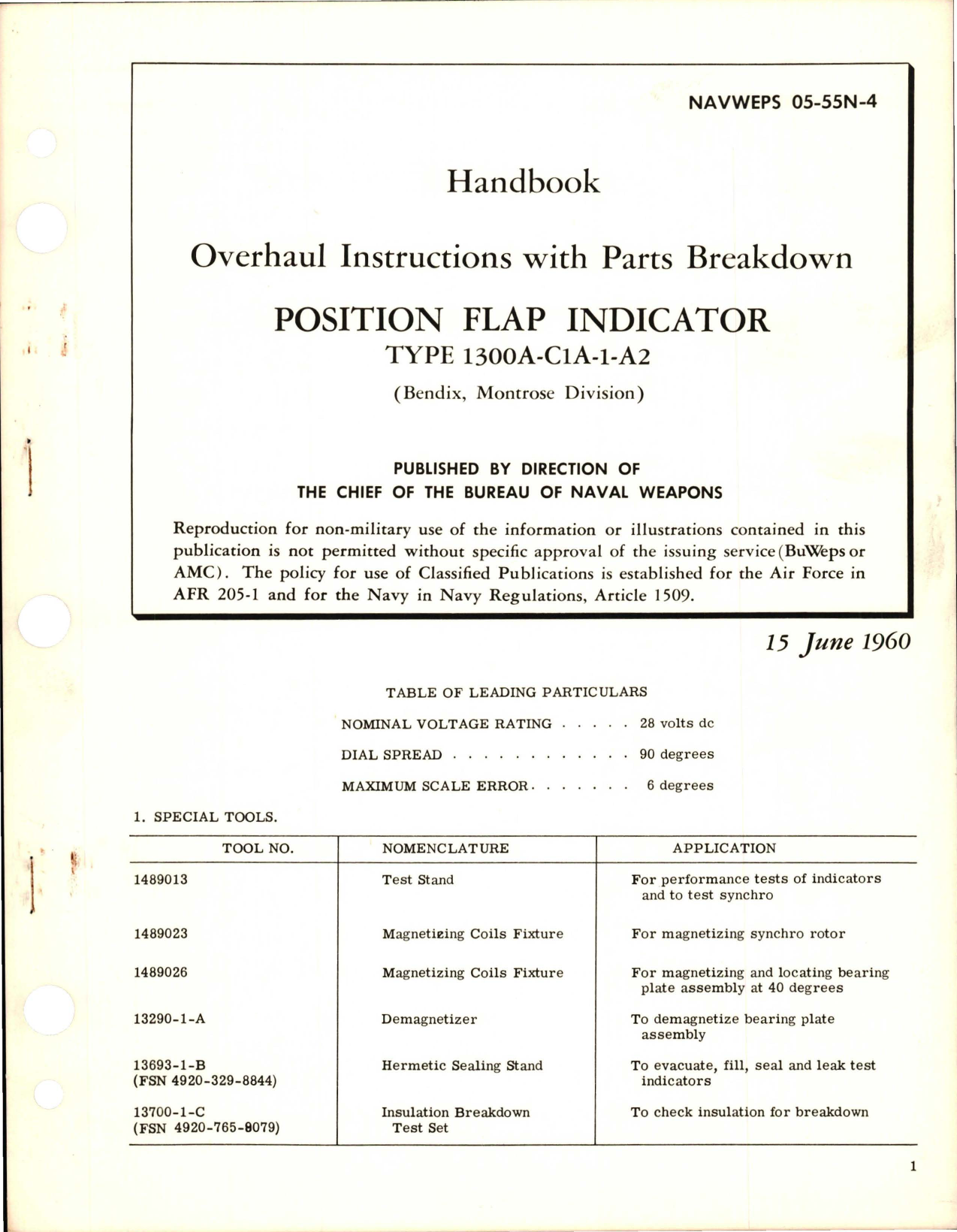 Sample page 1 from AirCorps Library document: Overhaul Instructions with Parts Breakdown for Position Flap Indicator - Type 1300A-C1A-1-A2