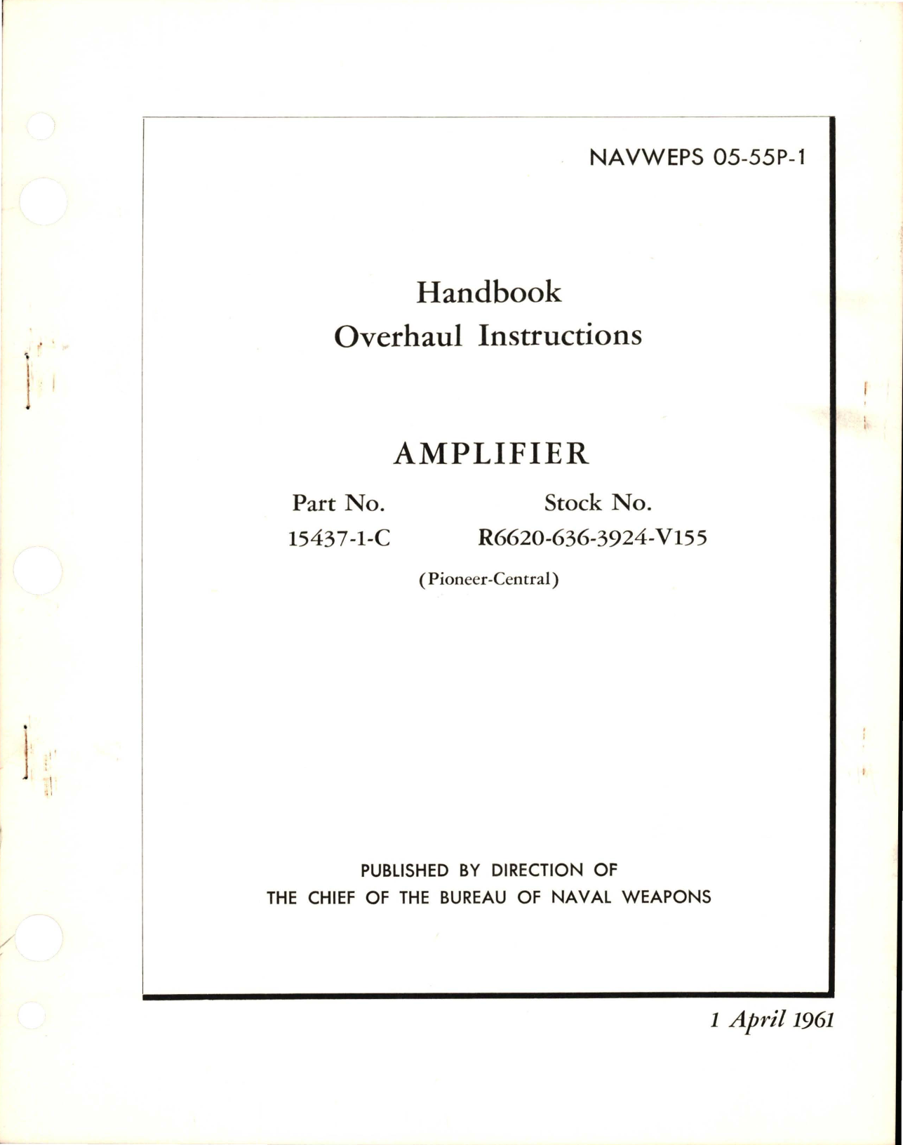 Sample page 1 from AirCorps Library document: Overhaul Instructions for Amplifier - Part 15437-1-C