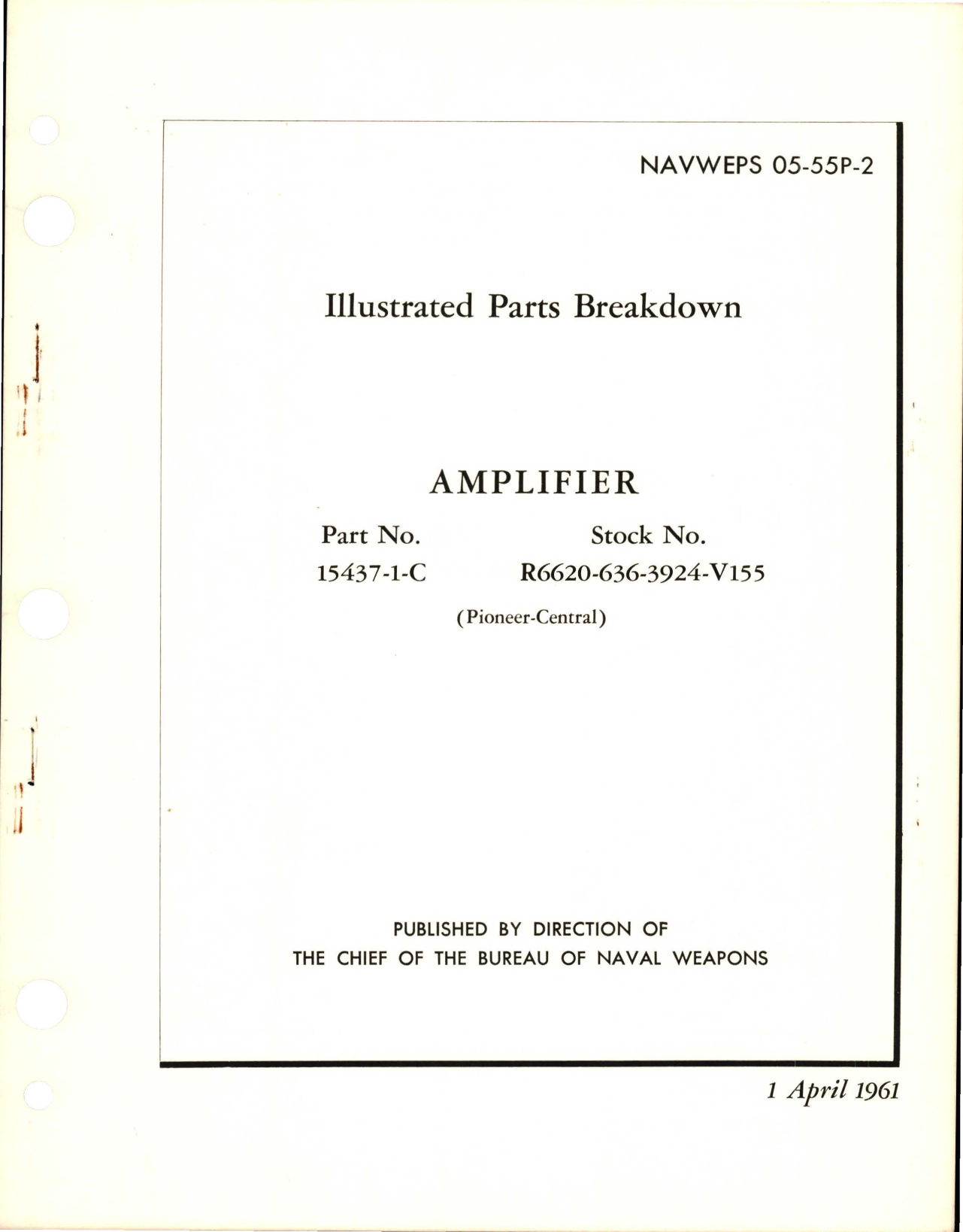 Sample page 1 from AirCorps Library document: Illustrated Parts Breakdown for Amplifier - Part 15437-1-C