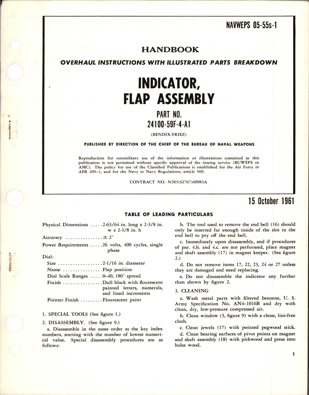 Sample page 1 from AirCorps Library document: Overhaul Instructions with Illustrated Parts Breakdown for Flap Assembly Indicator - Part 24100-59F-4-A1