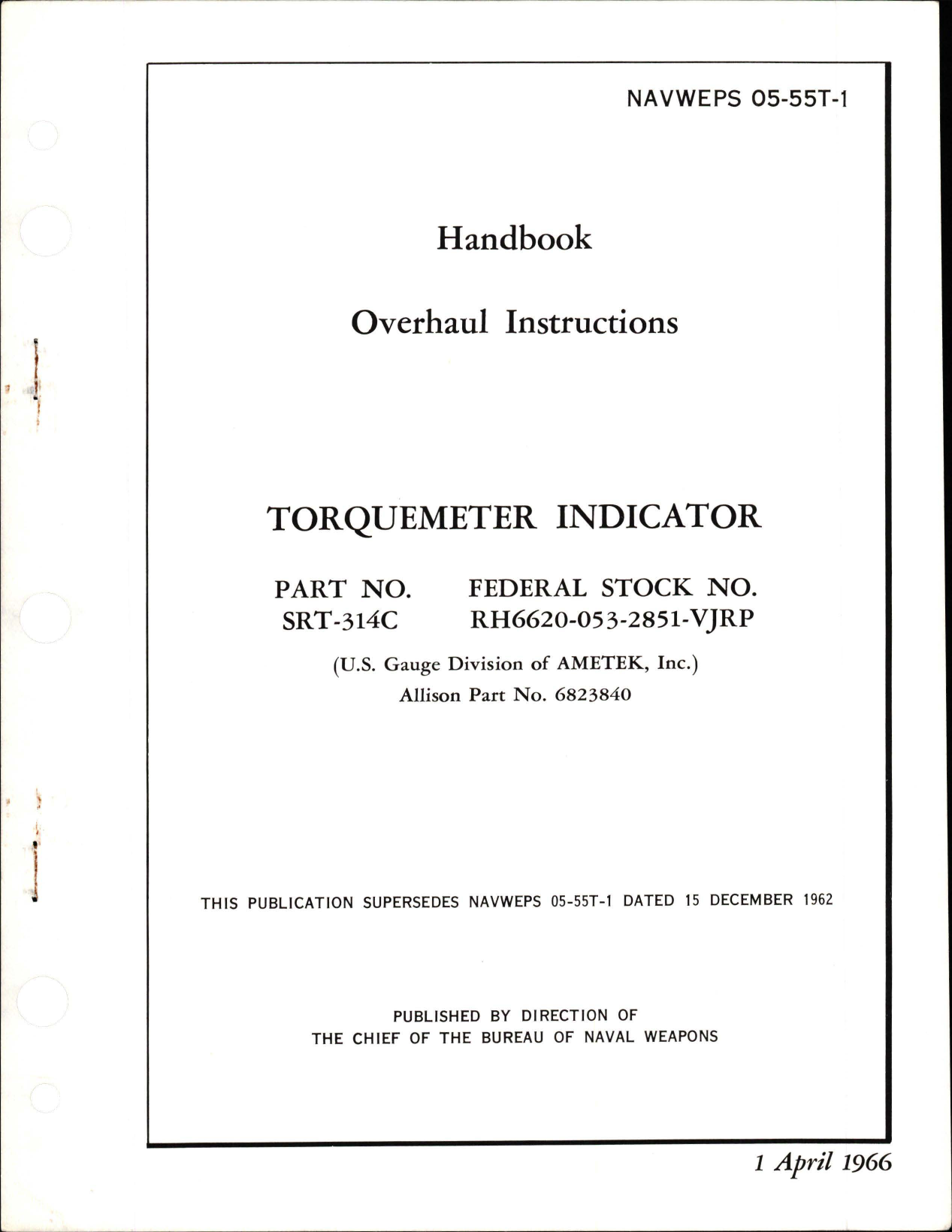 Sample page 1 from AirCorps Library document: Overhaul Instructions for Torquemeter Indicator - Part SRT-314C