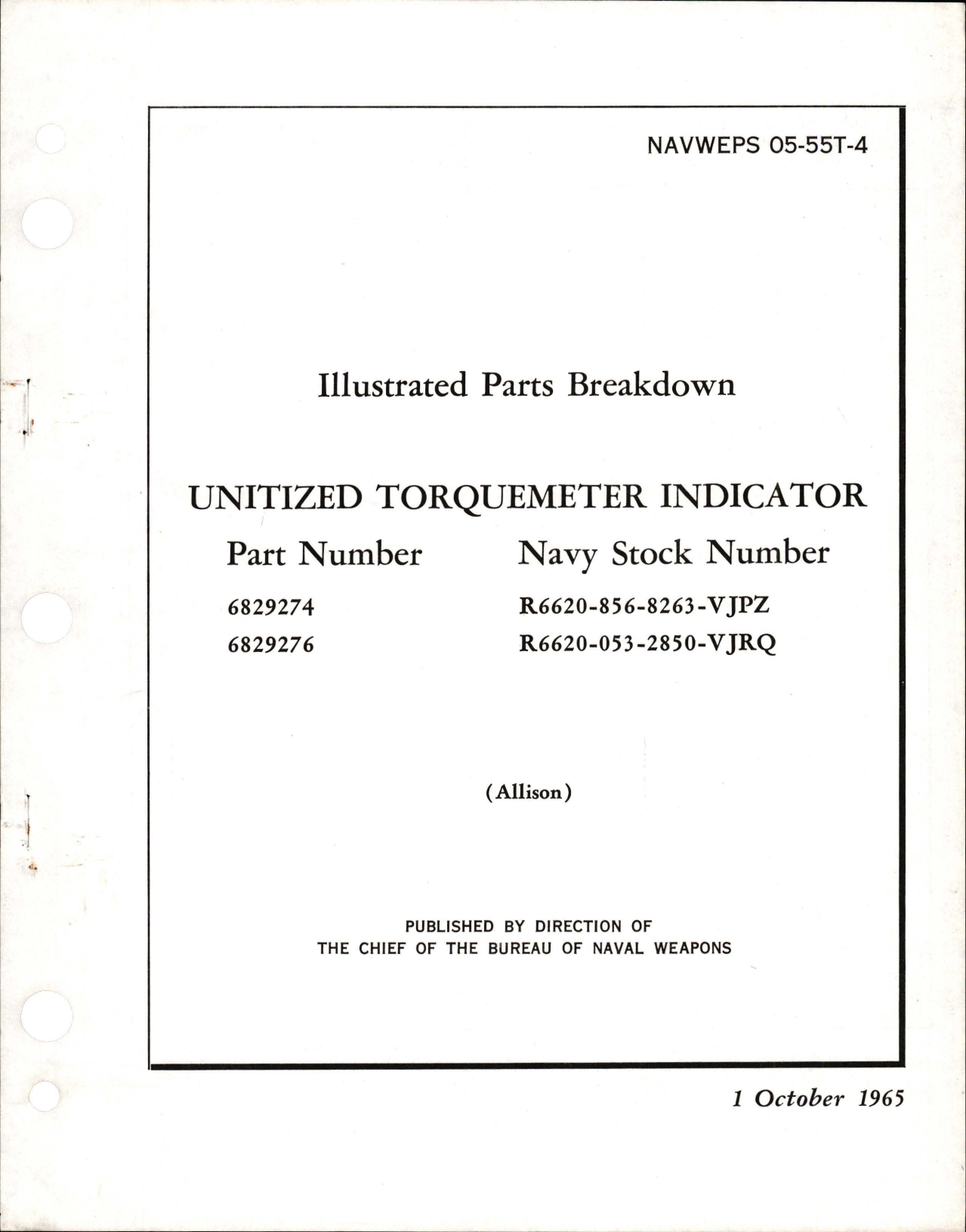 Sample page 1 from AirCorps Library document: Illustrated Parts Breakdown for Unitized Torquemeter Indicator - Parts 682974 and 6829276