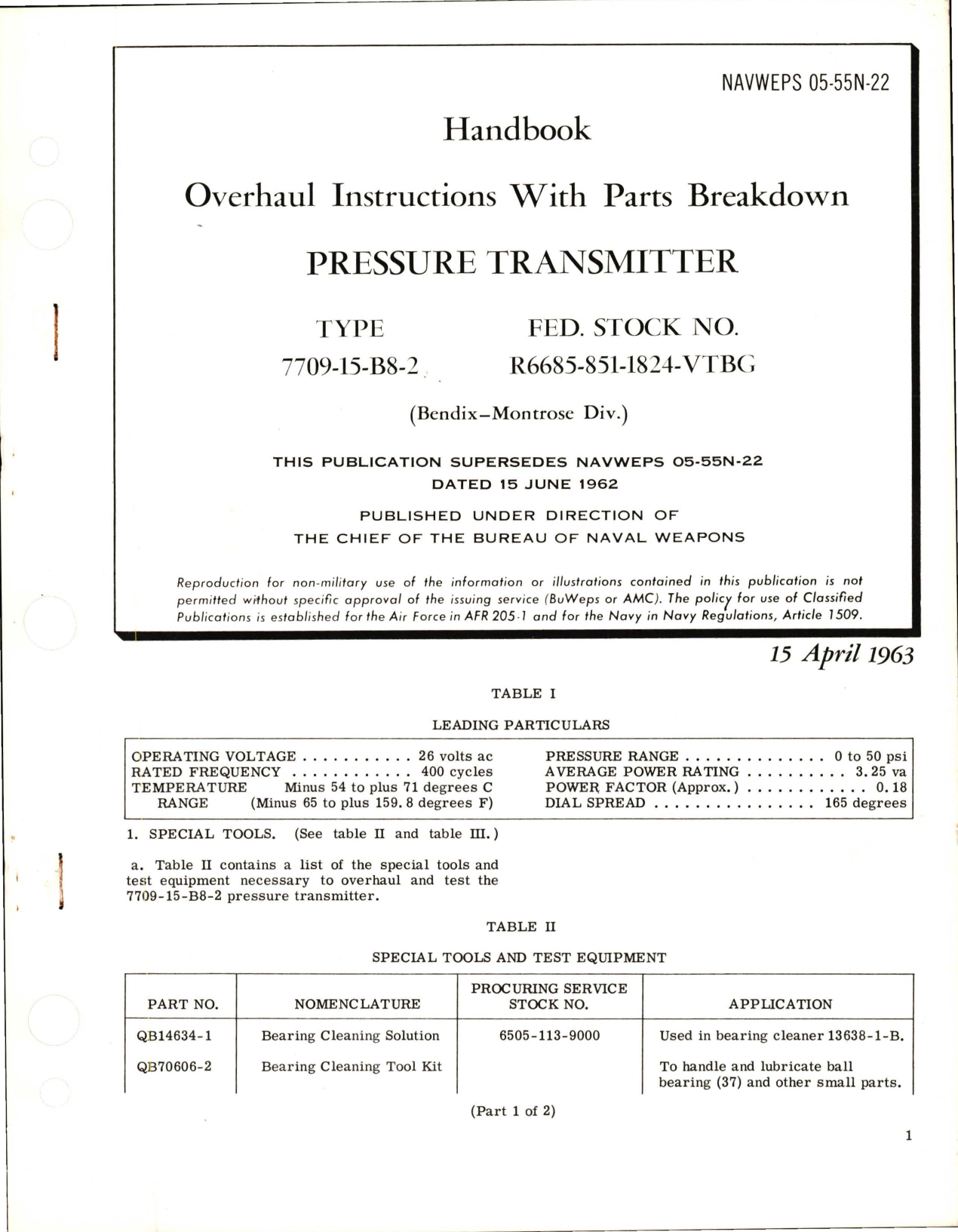 Sample page 1 from AirCorps Library document: Overhaul Instructions with Parts Breakdown for Pressure Transmitter - Type 7709-15-B8-2