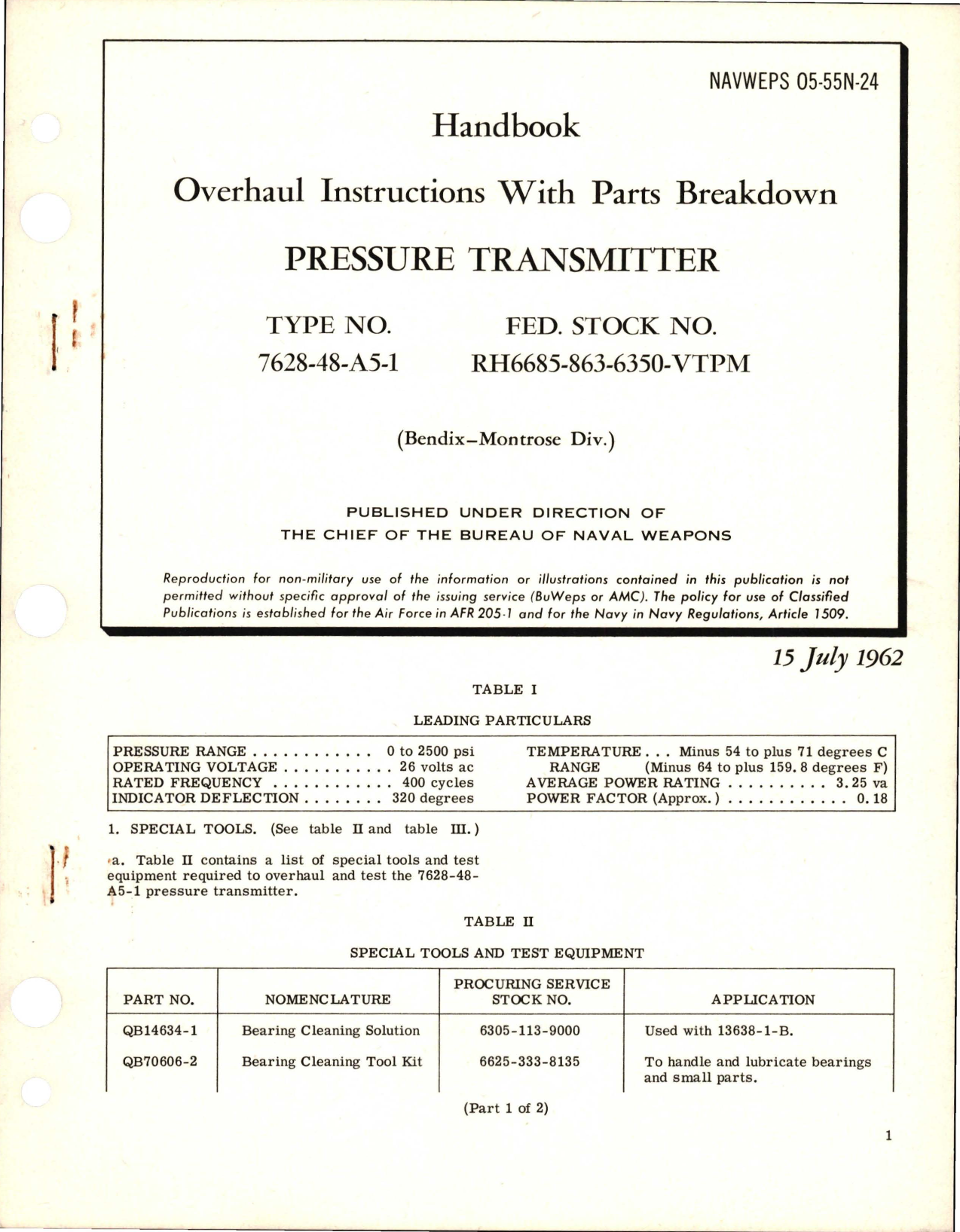 Sample page 1 from AirCorps Library document: Overhaul Instructions with Parts Breakdown for Pressure Transmitter - Type 7628-48-A5-1