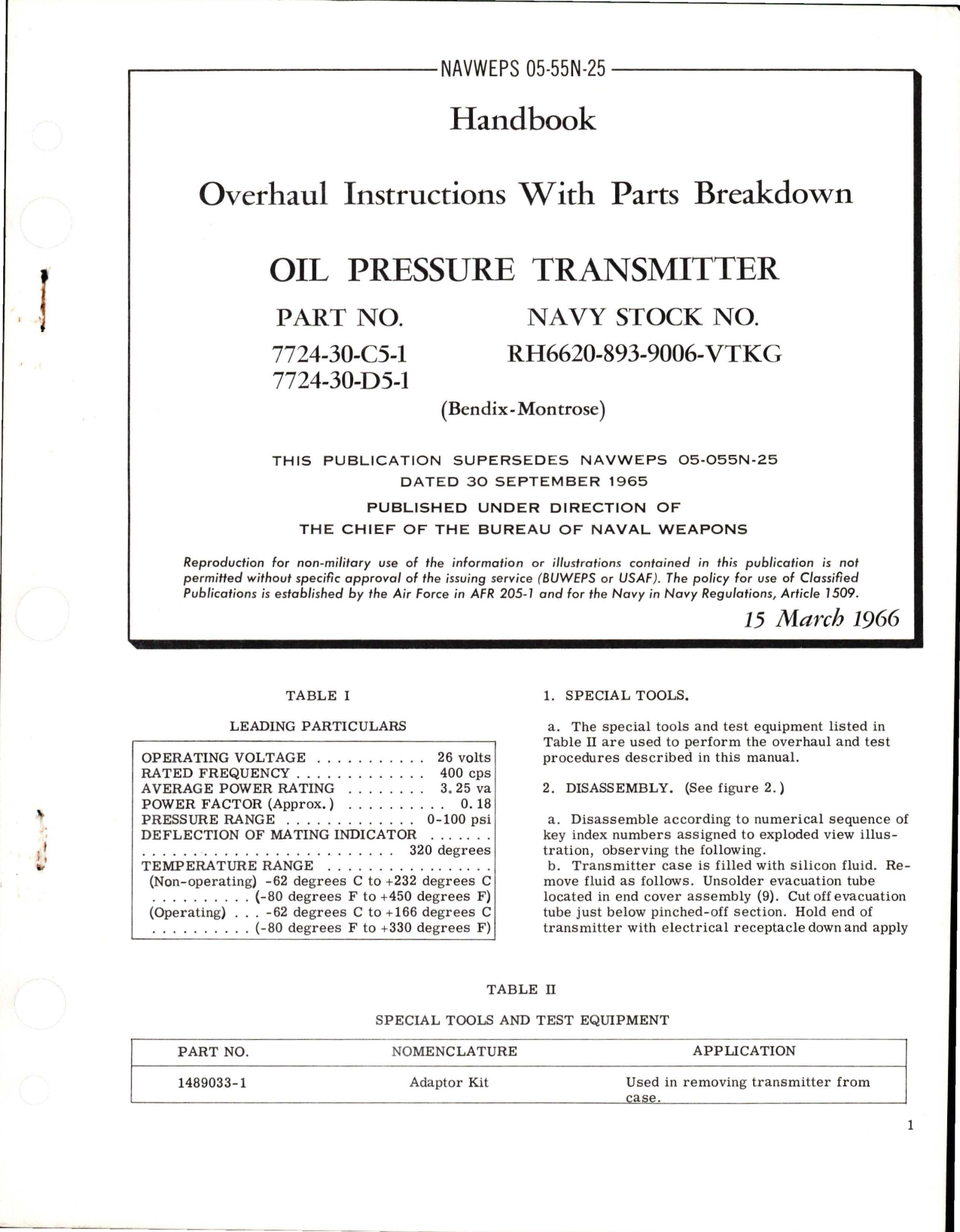 Sample page 1 from AirCorps Library document: Overhaul Instructions with Parts Breakdown for Oil Pressure Transmitter - Parts 7724-30-C5-1 and 7724-30-D5-1