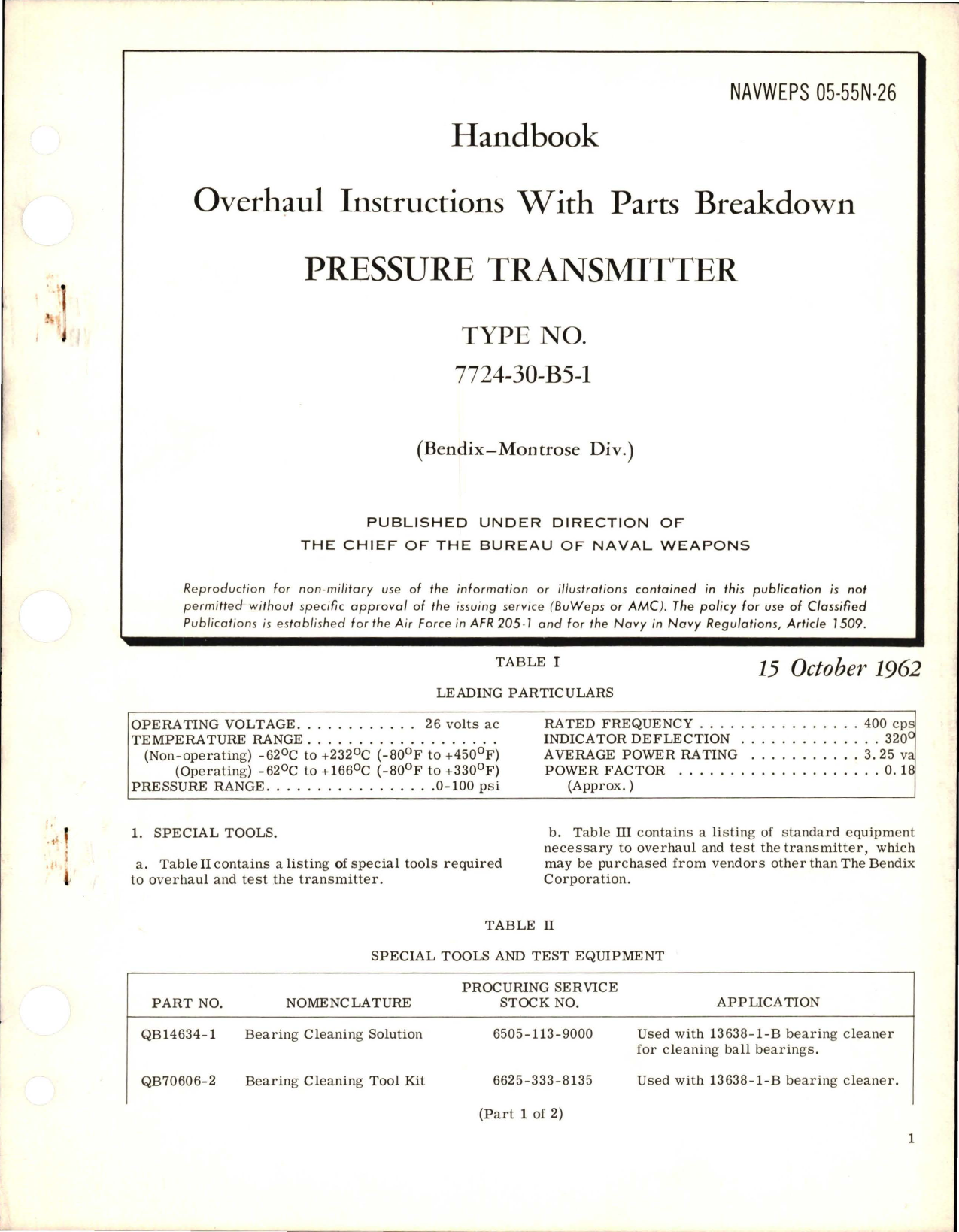 Sample page 1 from AirCorps Library document: Overhaul Instructions with Parts Breakdown for Pressure Transmitter - Type 7724-30-B5-1