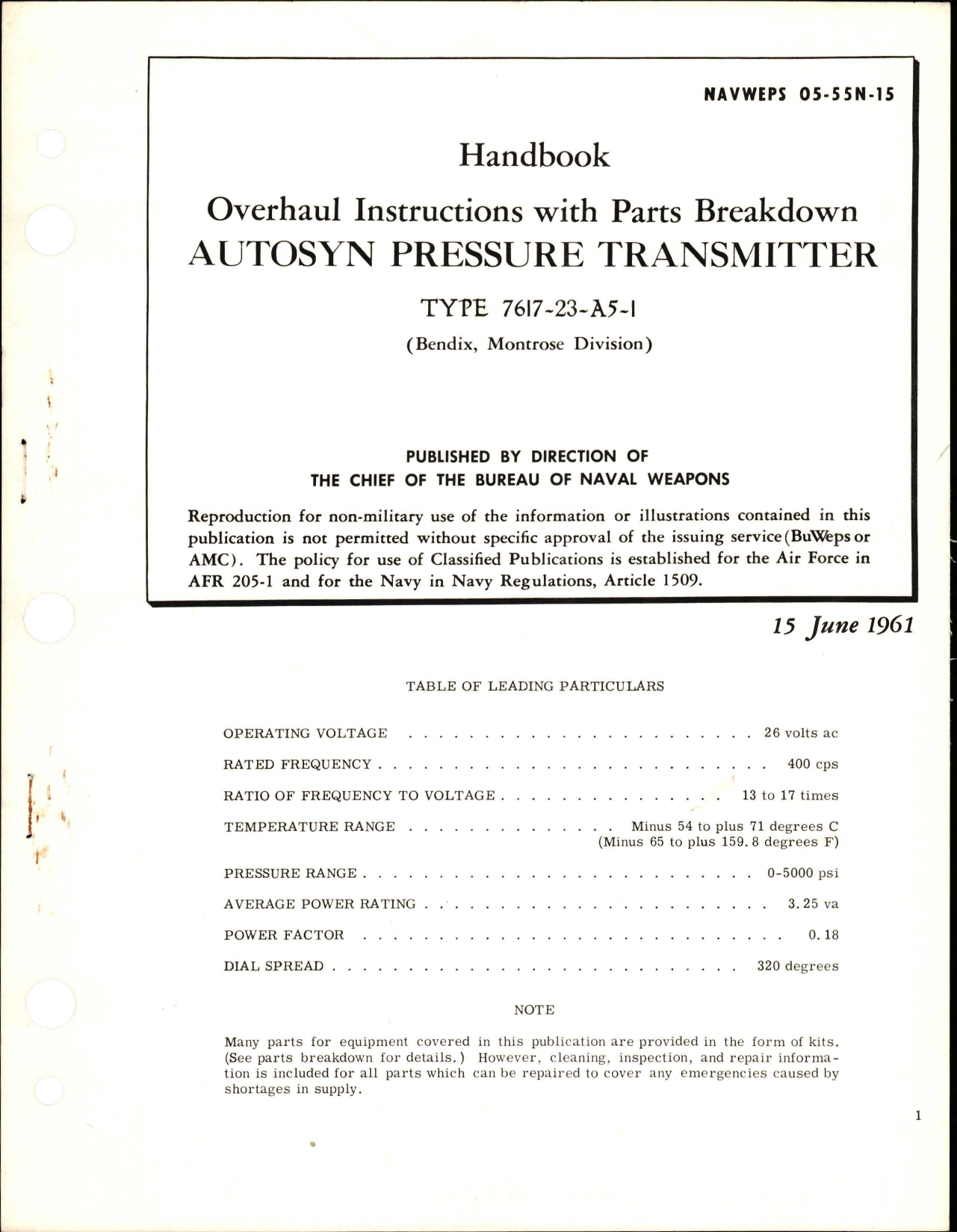 Sample page 1 from AirCorps Library document: Overhaul Instructions with Parts Breakdown for Autosyn Pressure Transmitter - Type 7617-23-A5-1 