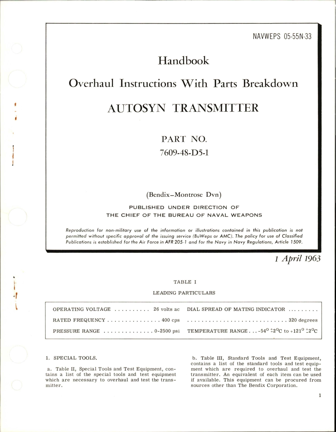 Sample page 1 from AirCorps Library document: Overhaul Instructions with Parts Breakdown for Autosyn Transmitter - Part 7609-48-D5-1