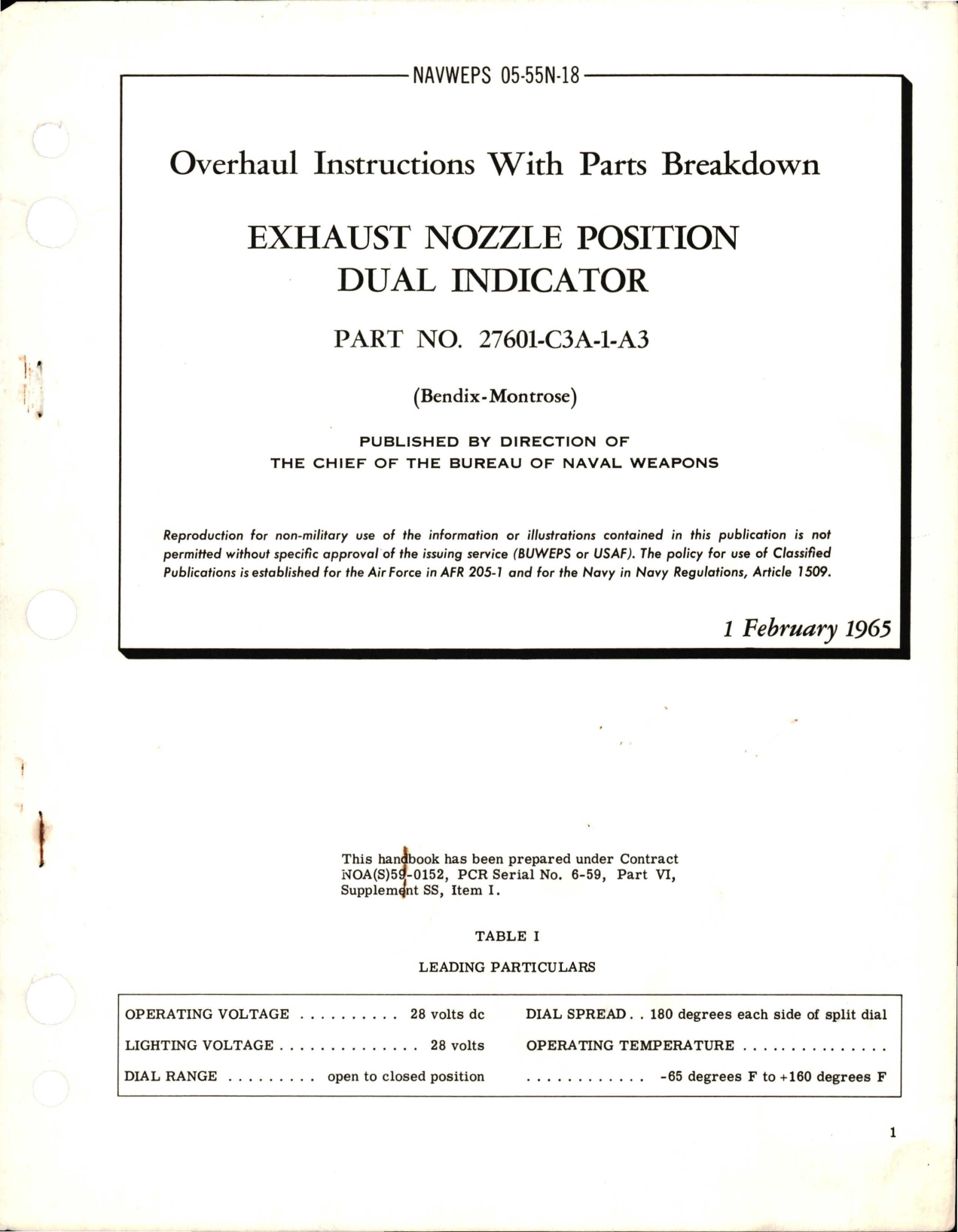 Sample page 1 from AirCorps Library document: Overhaul Instructions with Parts Breakdown for Exhaust Nozzle Position Dual Indicator - Part 27601-C3A-1-A3