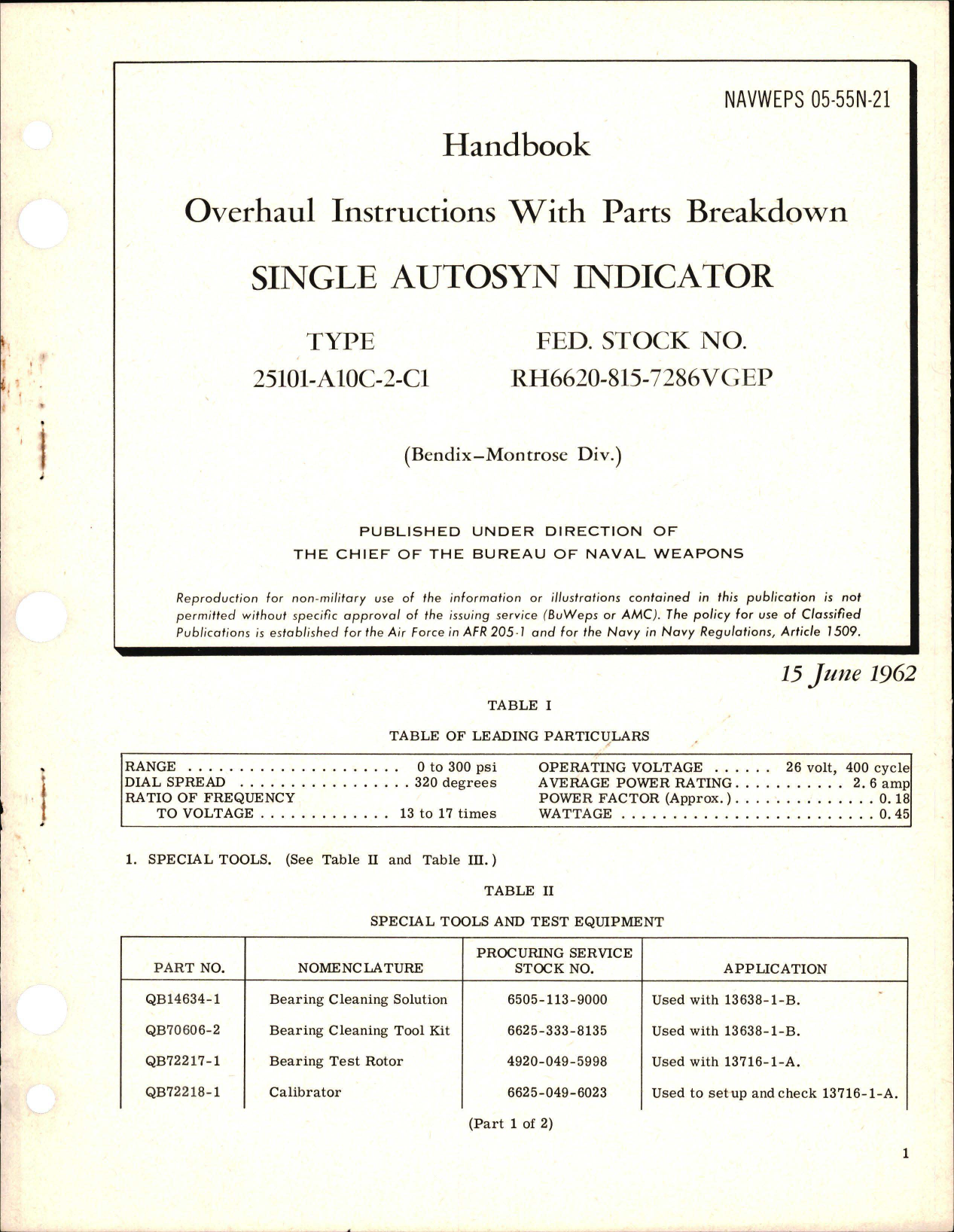 Sample page 1 from AirCorps Library document: Overhaul Instructions with Parts Breakdown for Single Autosyn Indicator - Type 25101-A10C-2-C1