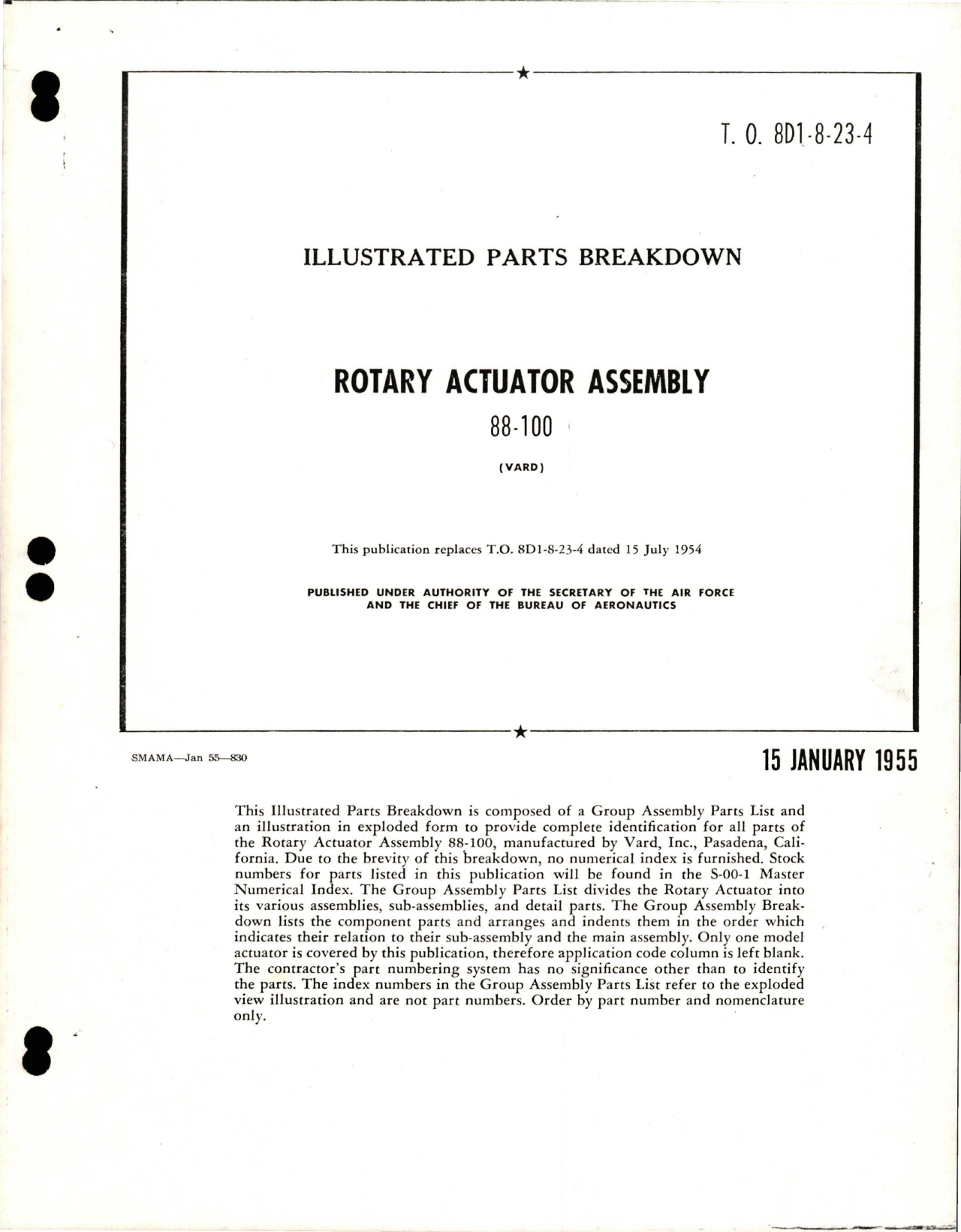 Sample page 1 from AirCorps Library document: Illustrated Parts Breakdown for Rotary Actuator Assembly - 88-100 