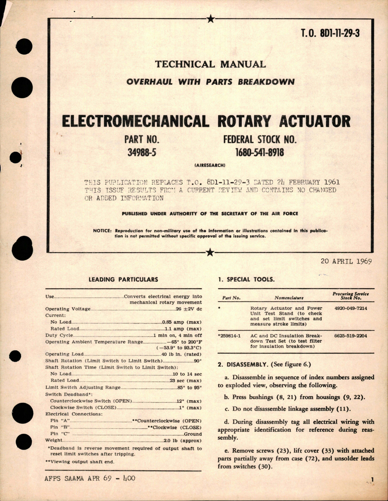 Sample page 1 from AirCorps Library document: Overhaul with Parts Breakdown for Electromechanical Rotary Actuator - Part 34988-5