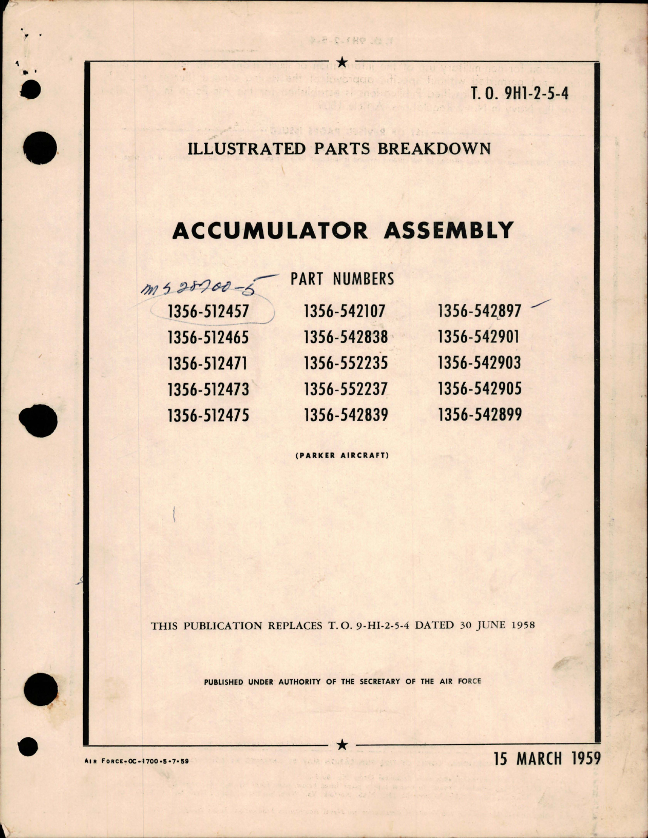 Sample page 1 from AirCorps Library document: Illustrated Parts Breakdown for Accumulator Assembly 