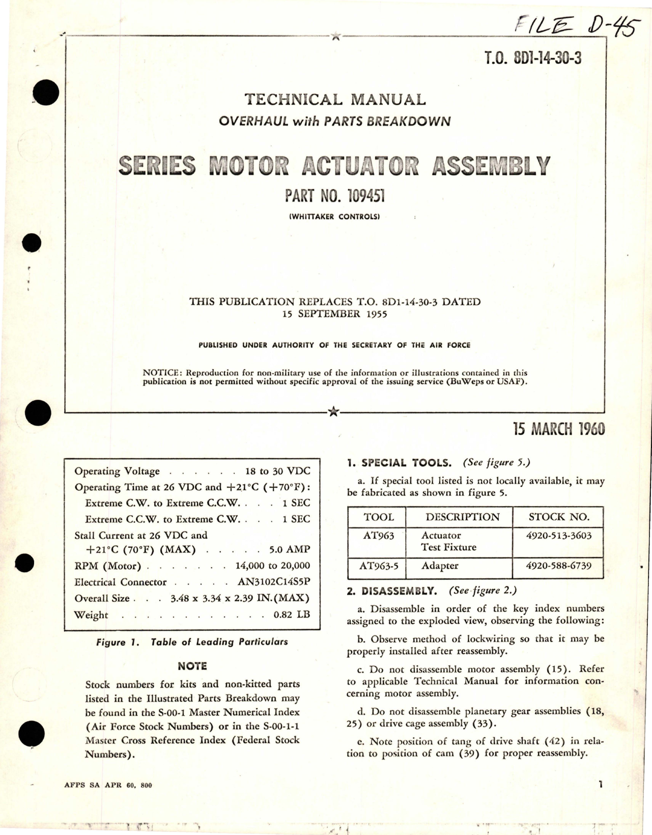 Sample page 1 from AirCorps Library document: Overhaul with Parts Breakdown for Series Motor Actuator Assembly - Part 109451