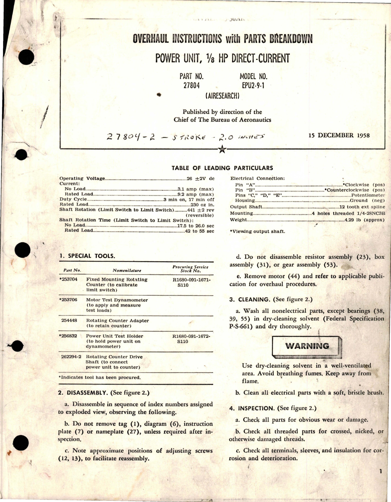 Sample page 1 from AirCorps Library document: Overhaul Instructions with Parts for Direct Current Power Unit - 1/8