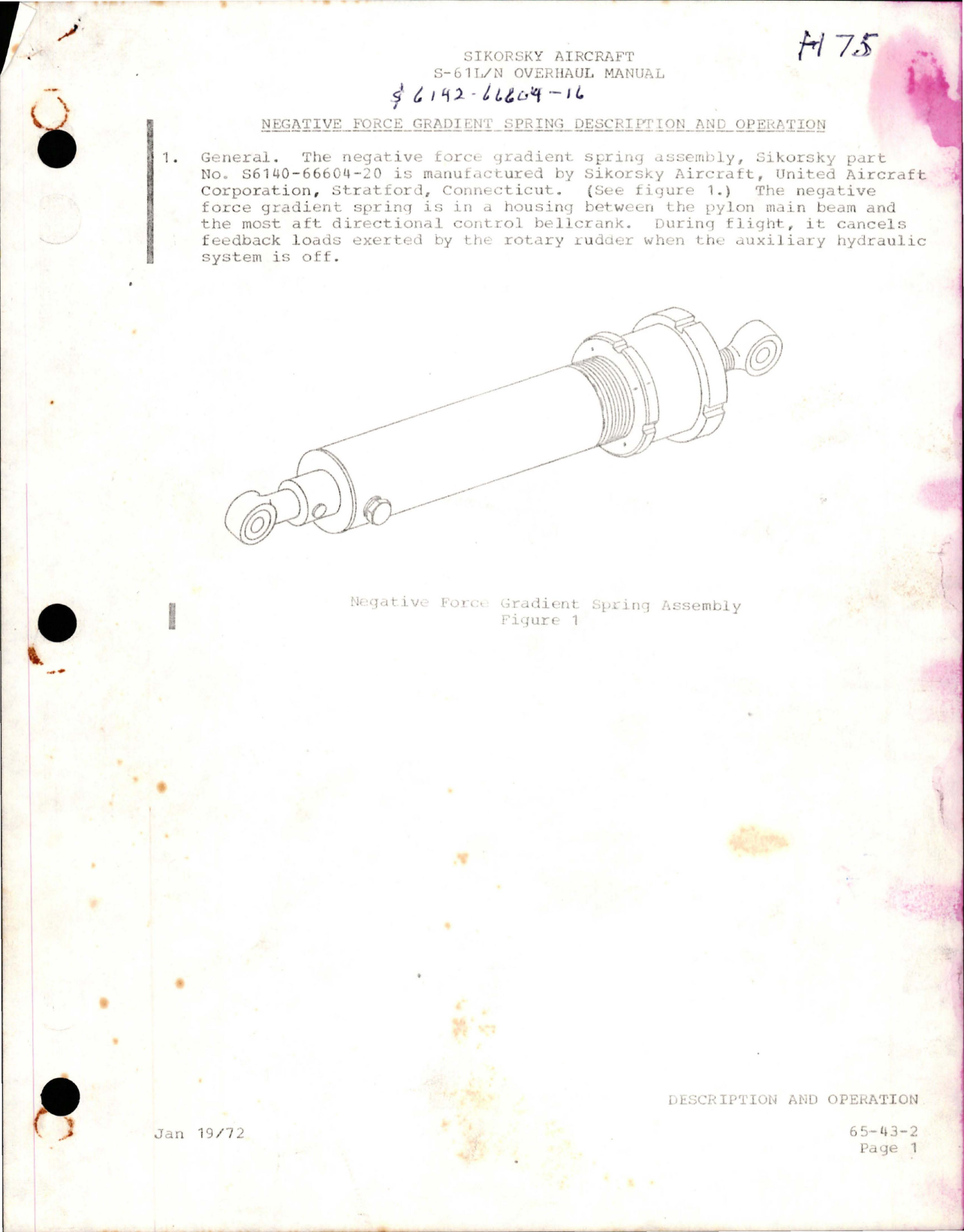 Sample page 1 from AirCorps Library document: Overhaul for Negative Force Gradient Spring Description and Operation - S-61L/N