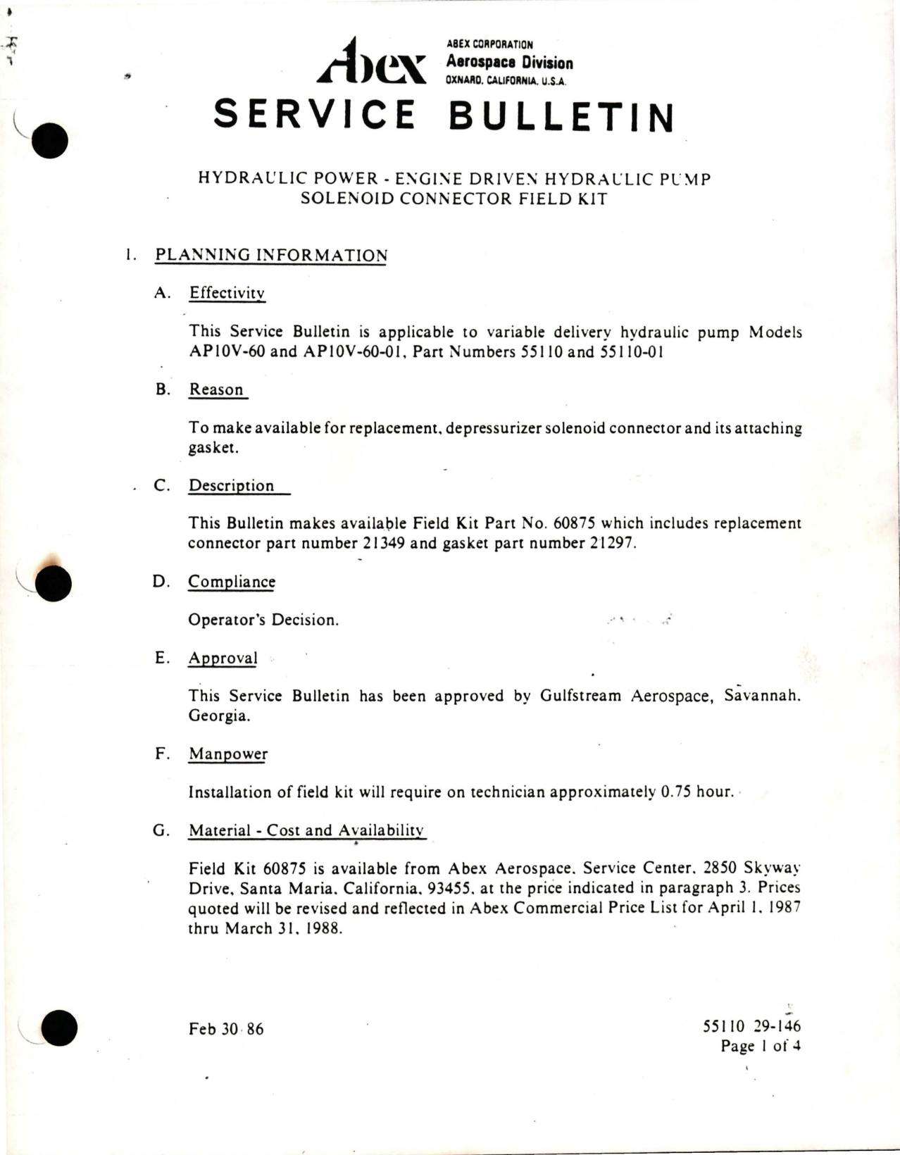 Sample page 1 from AirCorps Library document: Hydraulic Power - Engine Driven Hydraulic Pump Solenoid Connector Field Kit