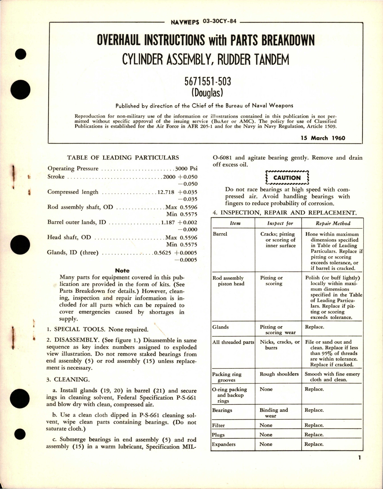 Sample page 1 from AirCorps Library document: Overhaul Instructions with Parts Breakdown for Rudder Tandem Cylinder Assembly - 5671551-503