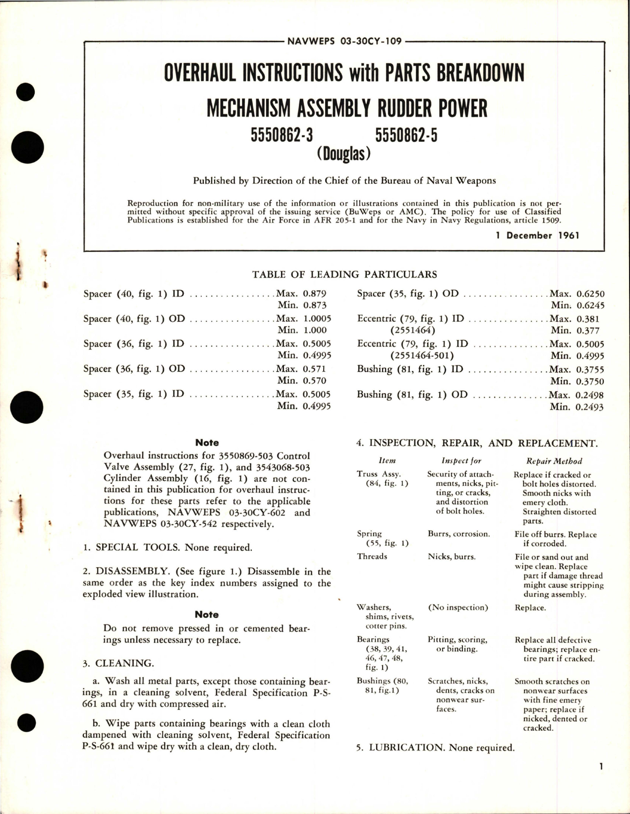 Sample page 1 from AirCorps Library document: Overhaul Instructions with Parts for Mechanism Assembly Rudder Power - 5550862-3 and 5550862-5