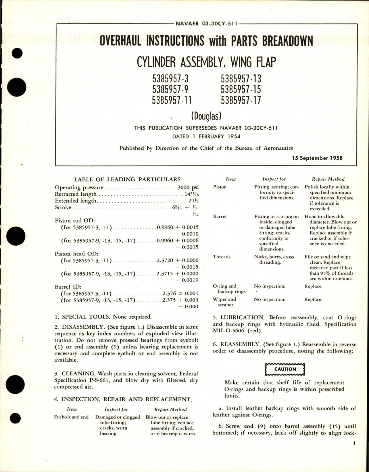 Sample page 1 from AirCorps Library document: Overhaul Instructions with Parts for Wing Flap Cylinder Assembly