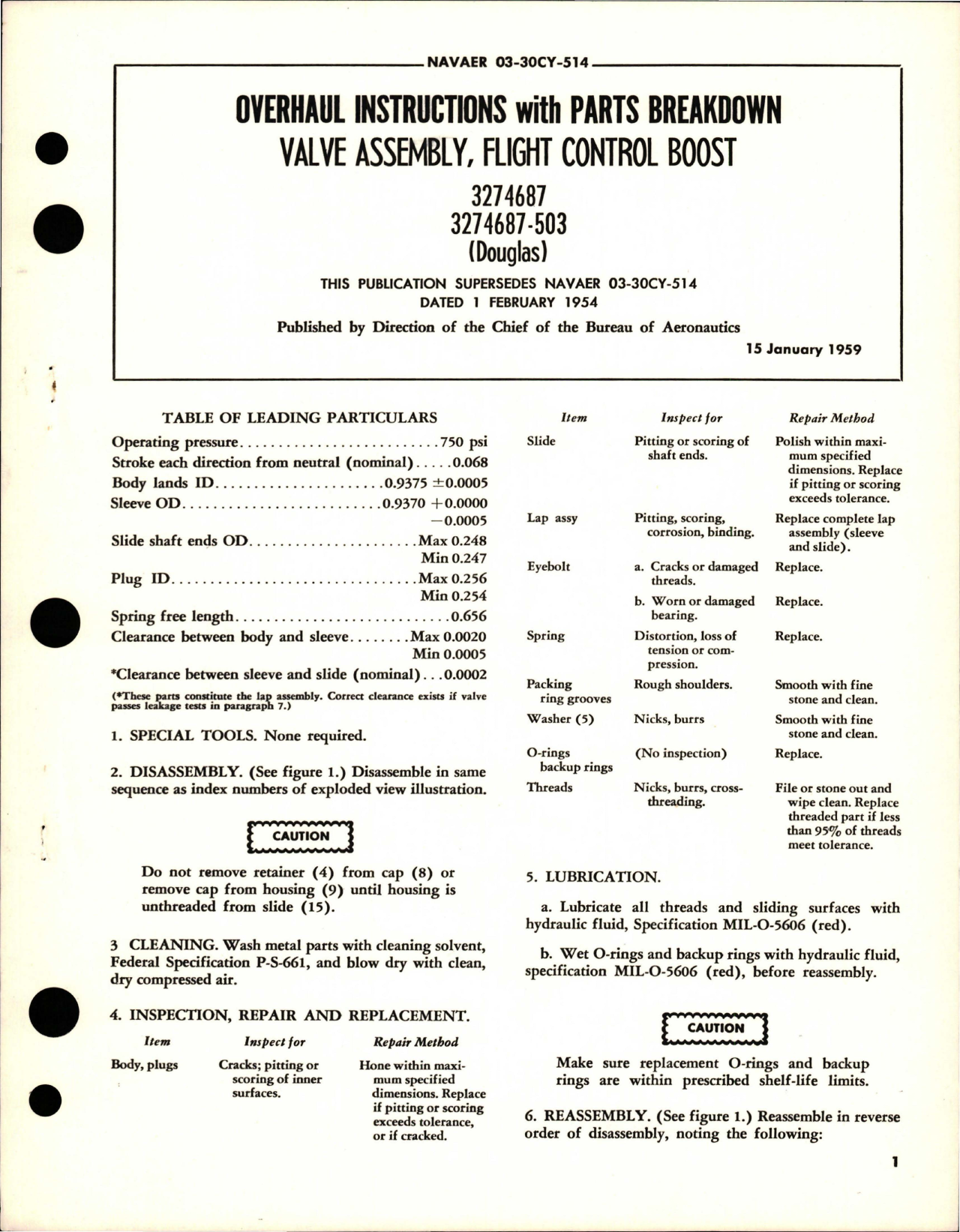 Sample page 1 from AirCorps Library document: Overhaul Instructions with Parts Flight Control Boost Valve Assembly - 3274687 and 3274687-503