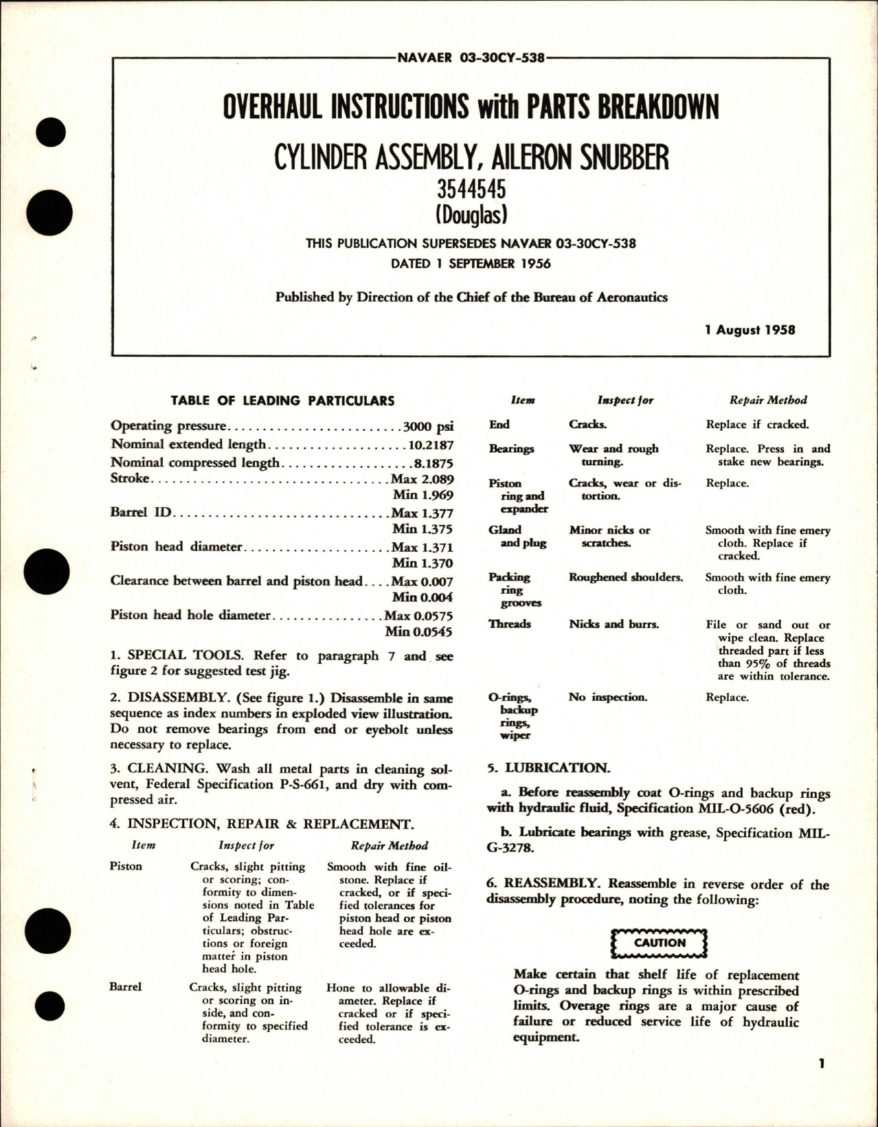 Sample page 1 from AirCorps Library document: Overhaul Instructions with Parts Breakdown for Aileron Snubber Cylinder Assembly - 3544545