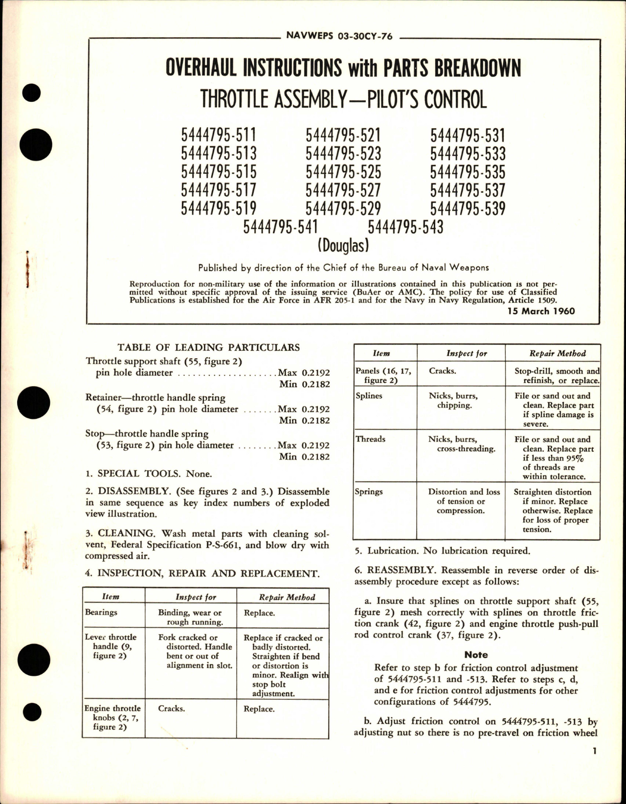 Sample page 1 from AirCorps Library document: Overhaul Instructions with Parts Breakdown for Pilot's Control Throttle Assembly