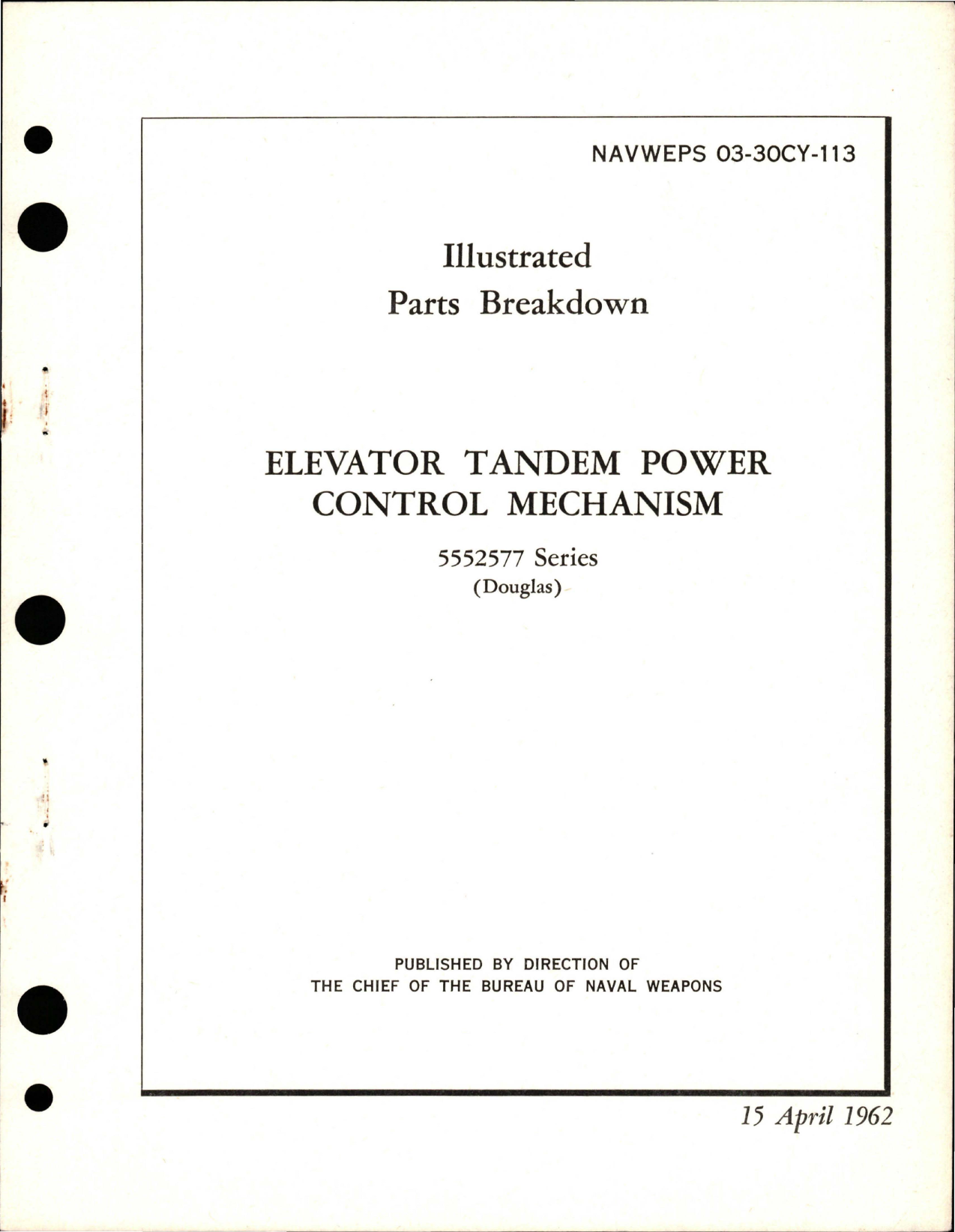 Sample page 1 from AirCorps Library document: Illustrated Parts Breakdown for Elevator Tandem Power Control Mechanism - 5552577 Series