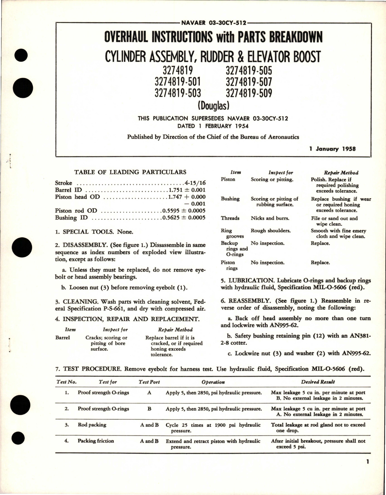 Sample page 1 from AirCorps Library document: Overhaul Instructions with Parts for Rudder and Elevator Boost Cylinder Assembly 