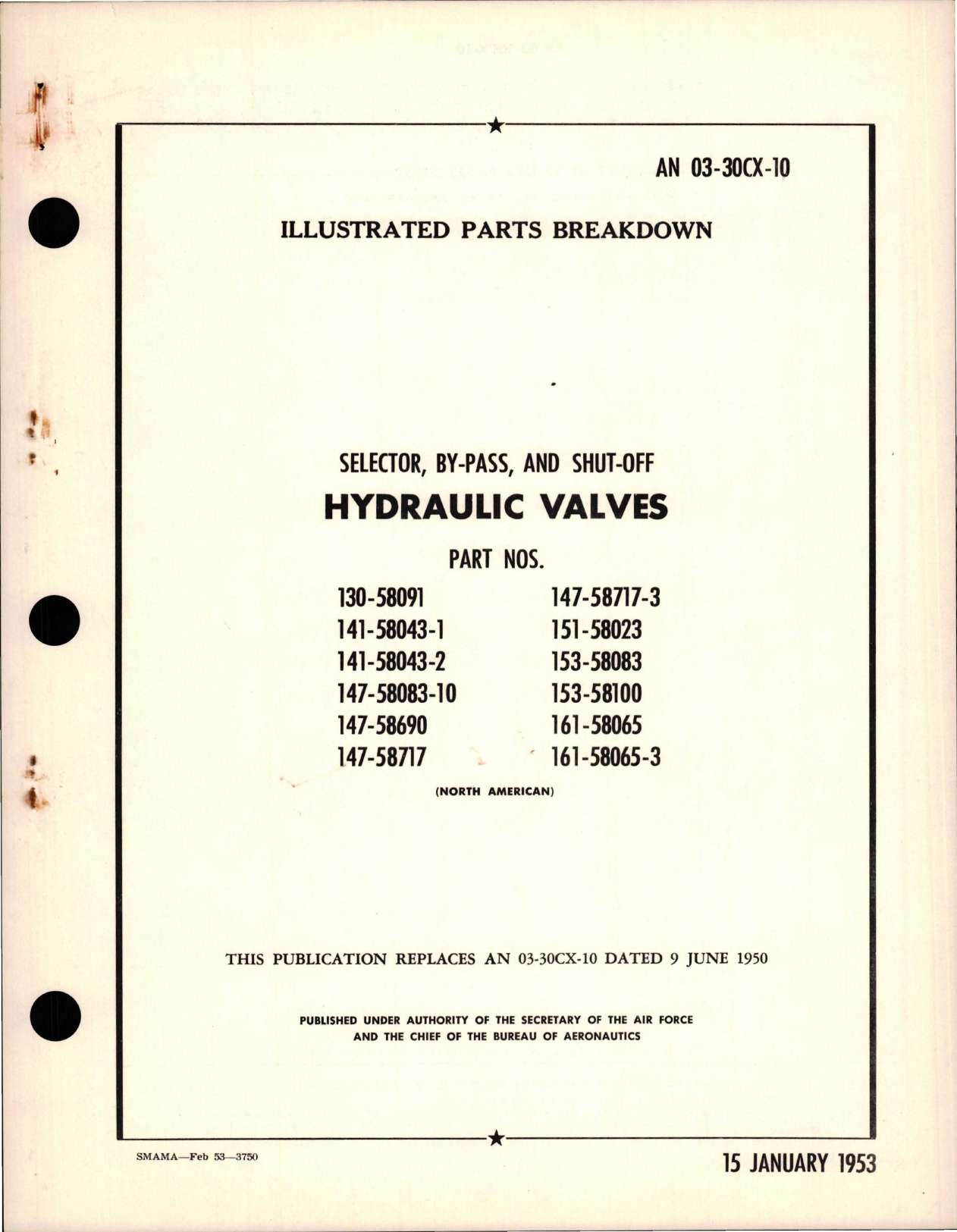 Sample page 1 from AirCorps Library document: Illustrated Parts Breakdown for Selector, By-Pass, and Shut Off Hydraulic Valves 