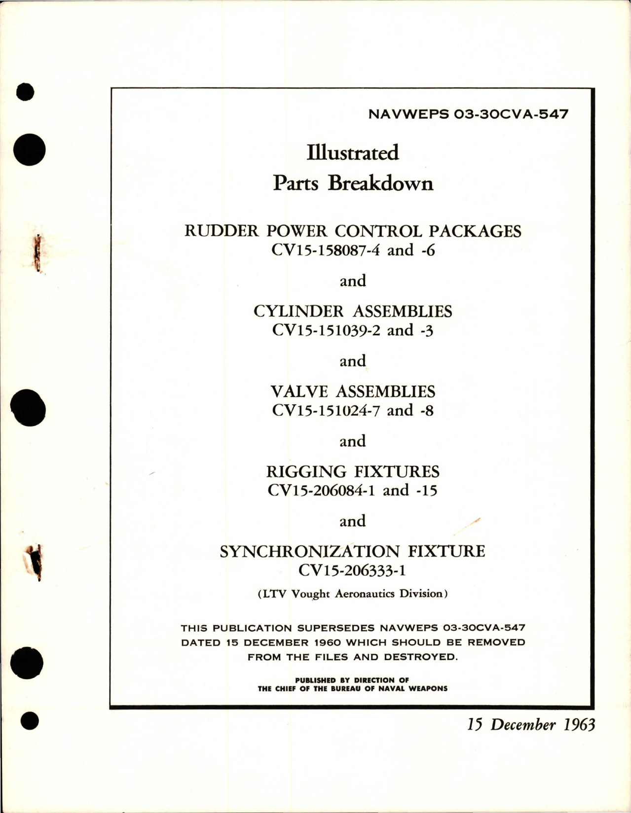 Sample page 1 from AirCorps Library document: Illustrated Parts Breakdown for Rudder Power Control, Cylinder and Valve Assembly, Rigging and Synchronization Fixtures