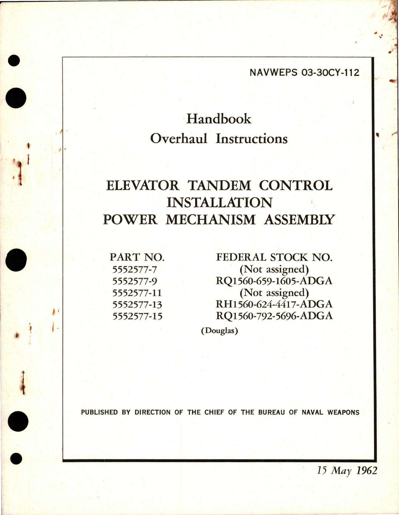 Sample page 1 from AirCorps Library document: Overhaul Instructions for Elevator Tandem Control Installation Power Mechanism Assembly