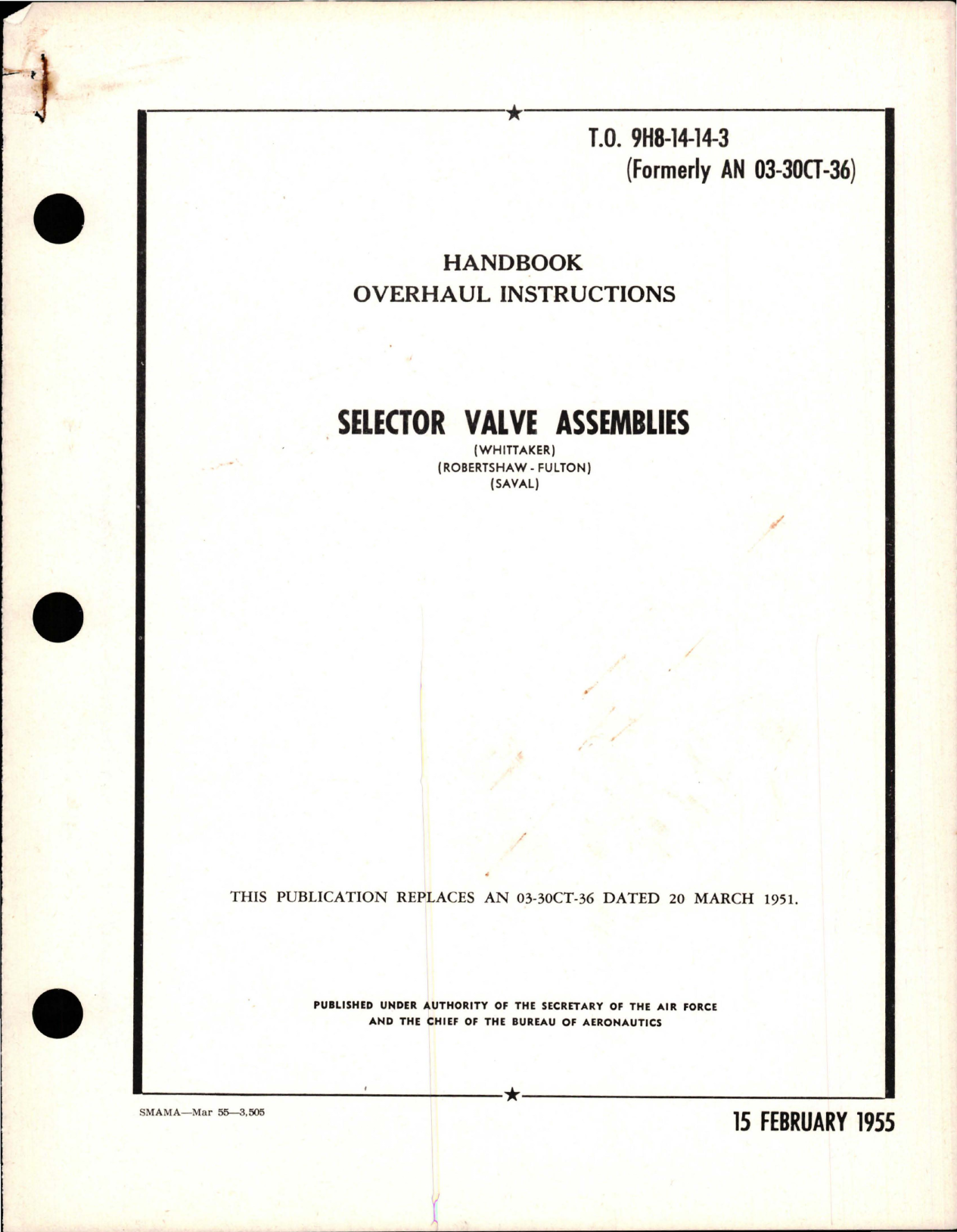 Sample page 1 from AirCorps Library document: Overhaul Instructions for Selector Valve Assemblies