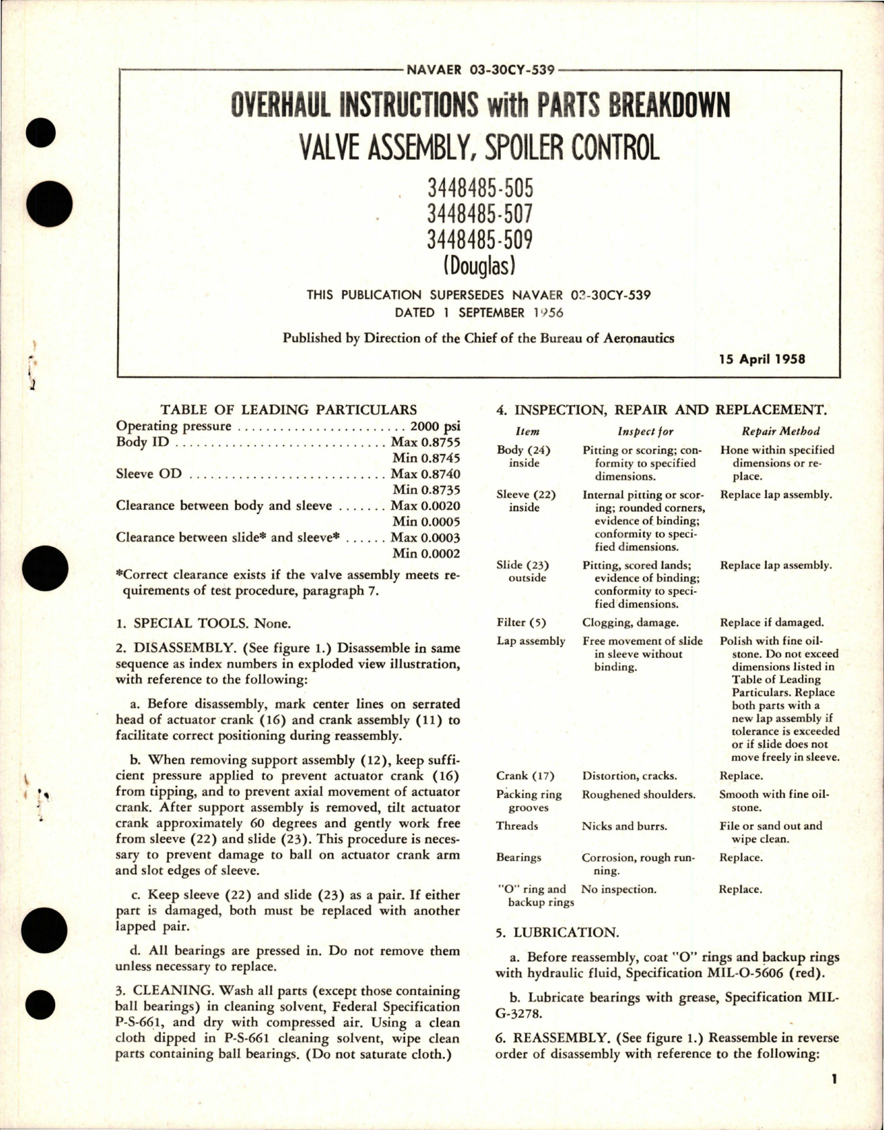 Sample page 1 from AirCorps Library document: Overhaul Instructions with Parts Breakdown for Spoiler Control Valve Assembly