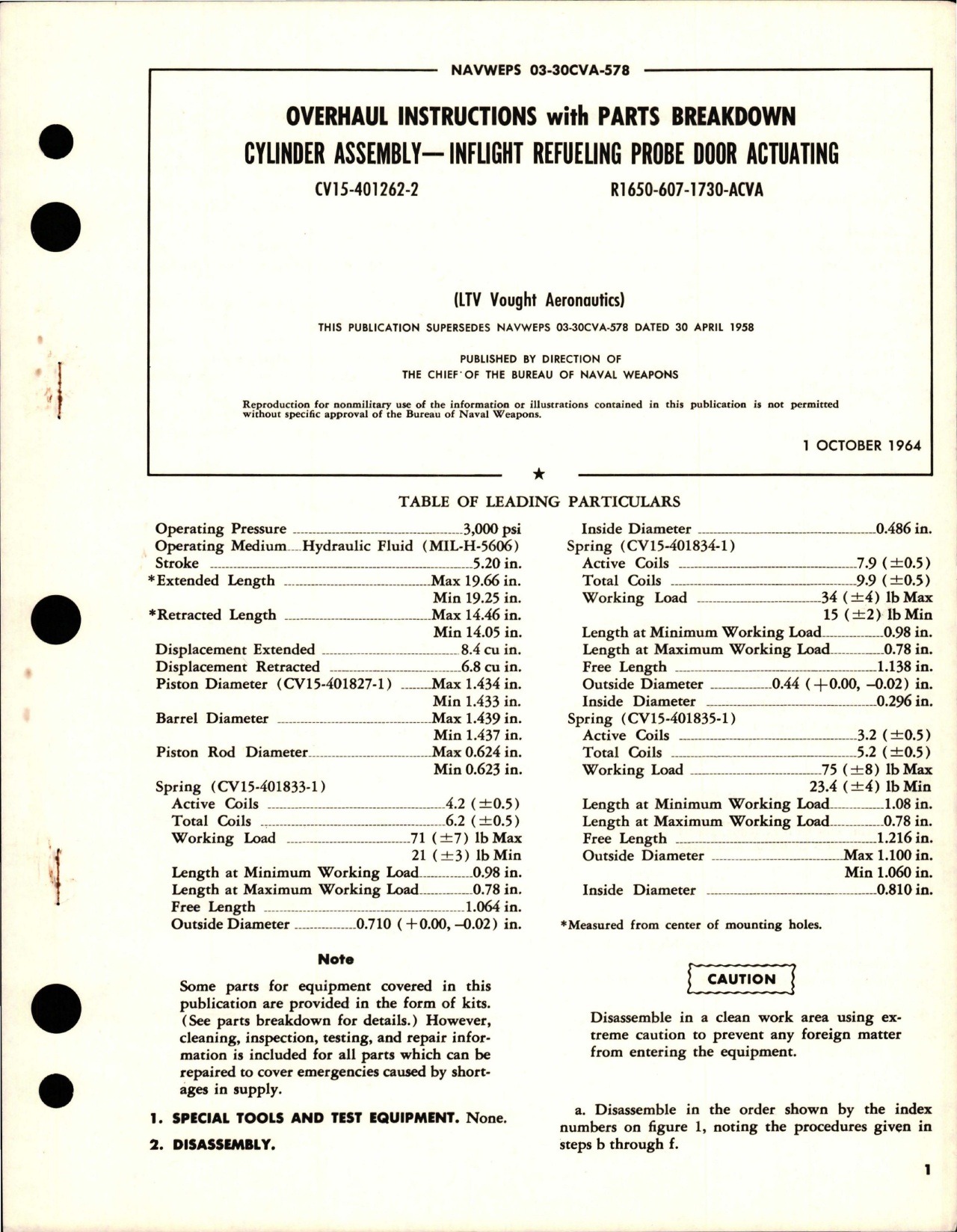 Sample page 1 from AirCorps Library document: Overhaul Instructions with Parts for Inflight Refueling Probe Door Actuating Cylinder Assembly - CV15-401262-2