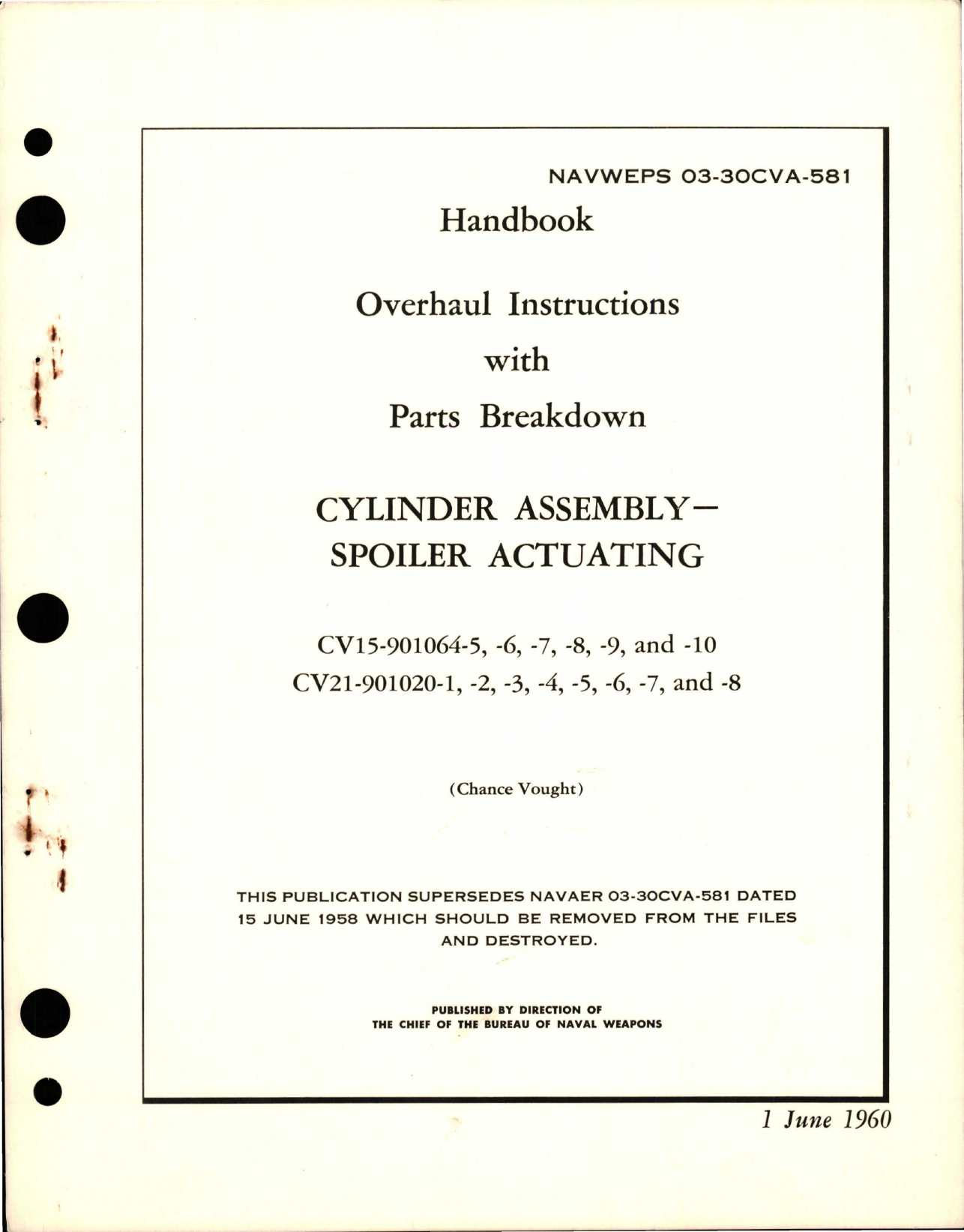 Sample page 1 from AirCorps Library document: Overhaul Instructions with Parts Breakdown for Spoiler Actuating Cylinder Assembly
