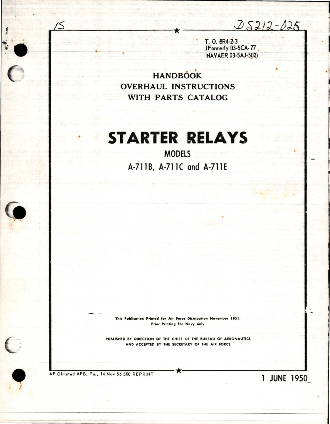 Sample page 1 from AirCorps Library document: Overhaul Instructions with Parts for Starter Relays - Models A-711B, A-711C and A-711E