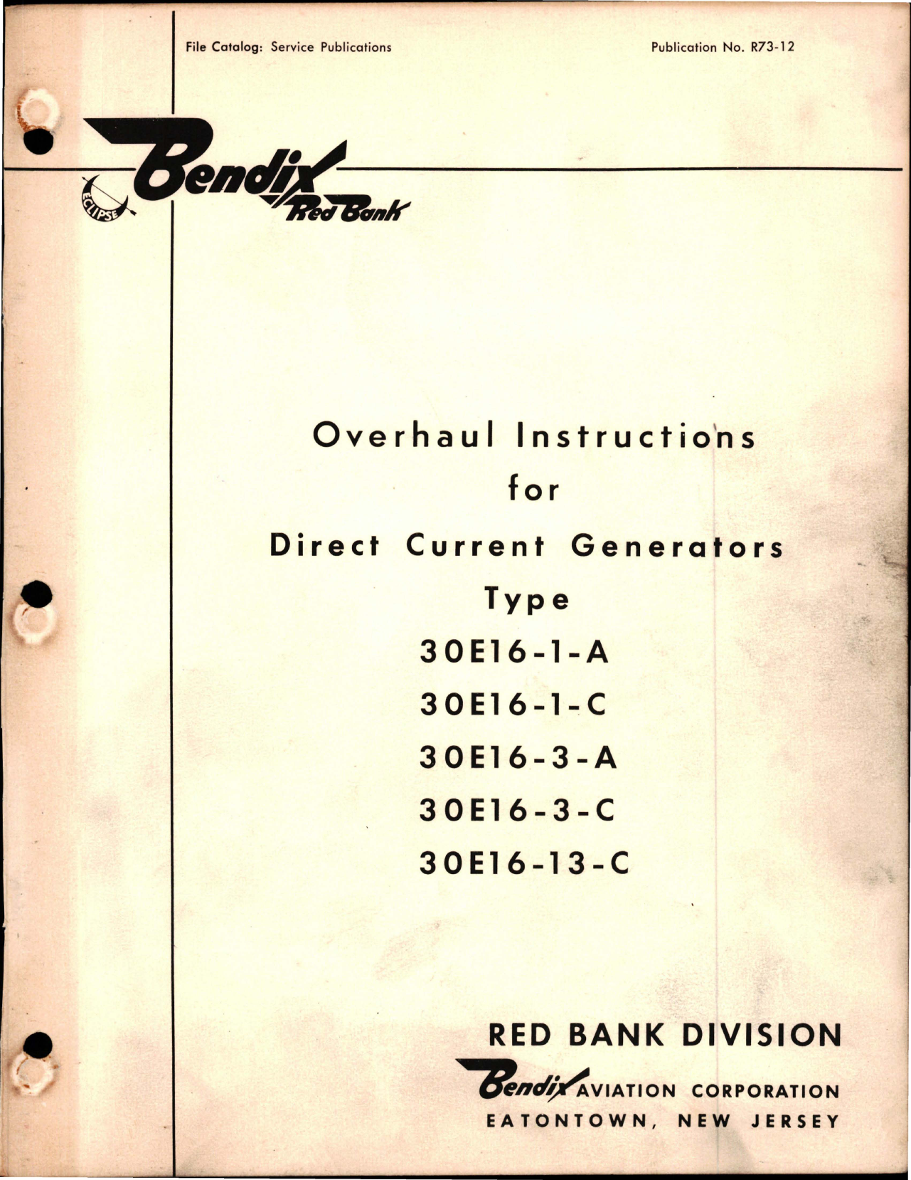 Sample page 1 from AirCorps Library document: Overhaul Instructions for Direct Current Generators 30E16 Series